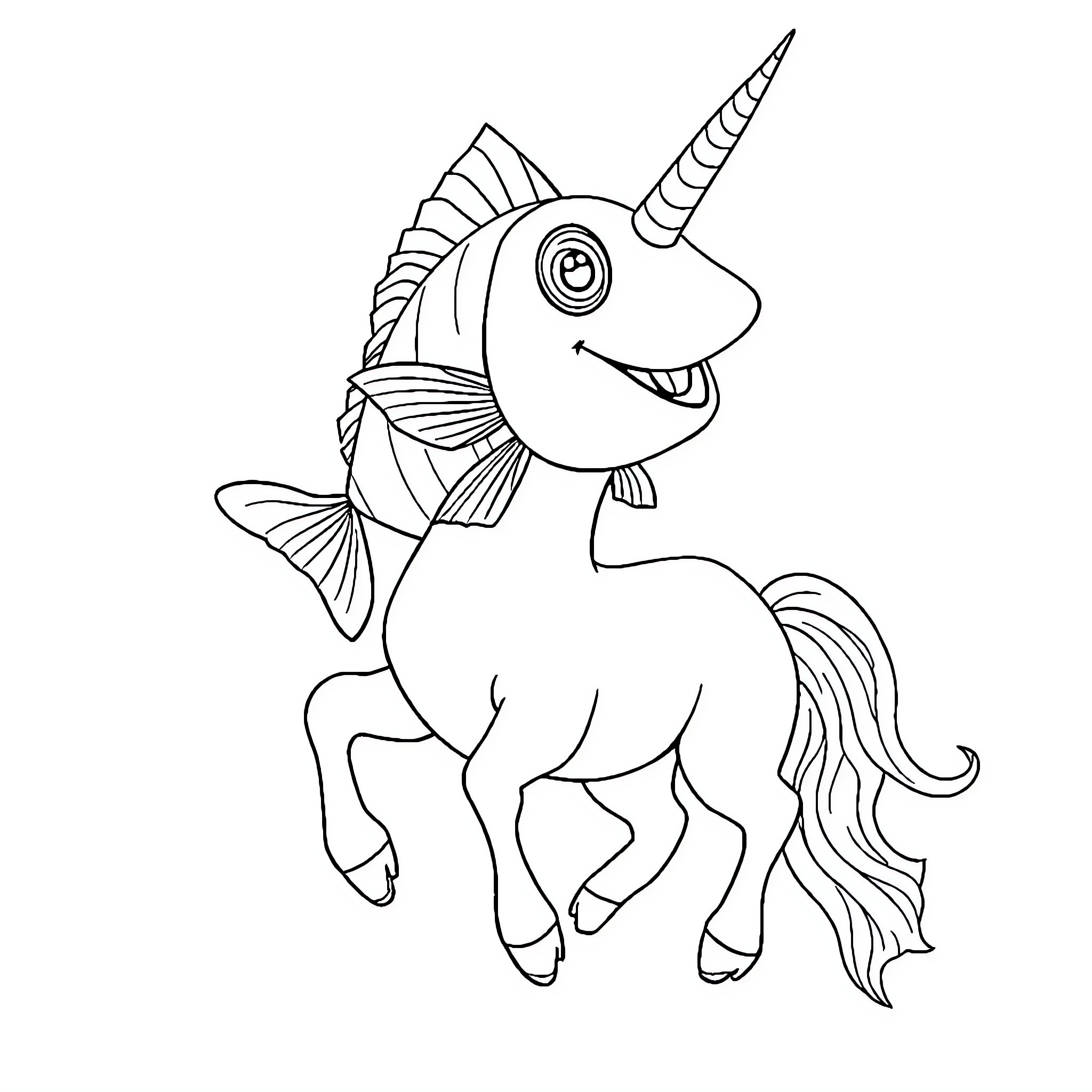 Angler Fish Unicorn Depicting Magical Creature Coloring Page (free black-and-white line drawing printable PDF for all, from beginners to advanced learners, including children, teens, adults, and seniors)