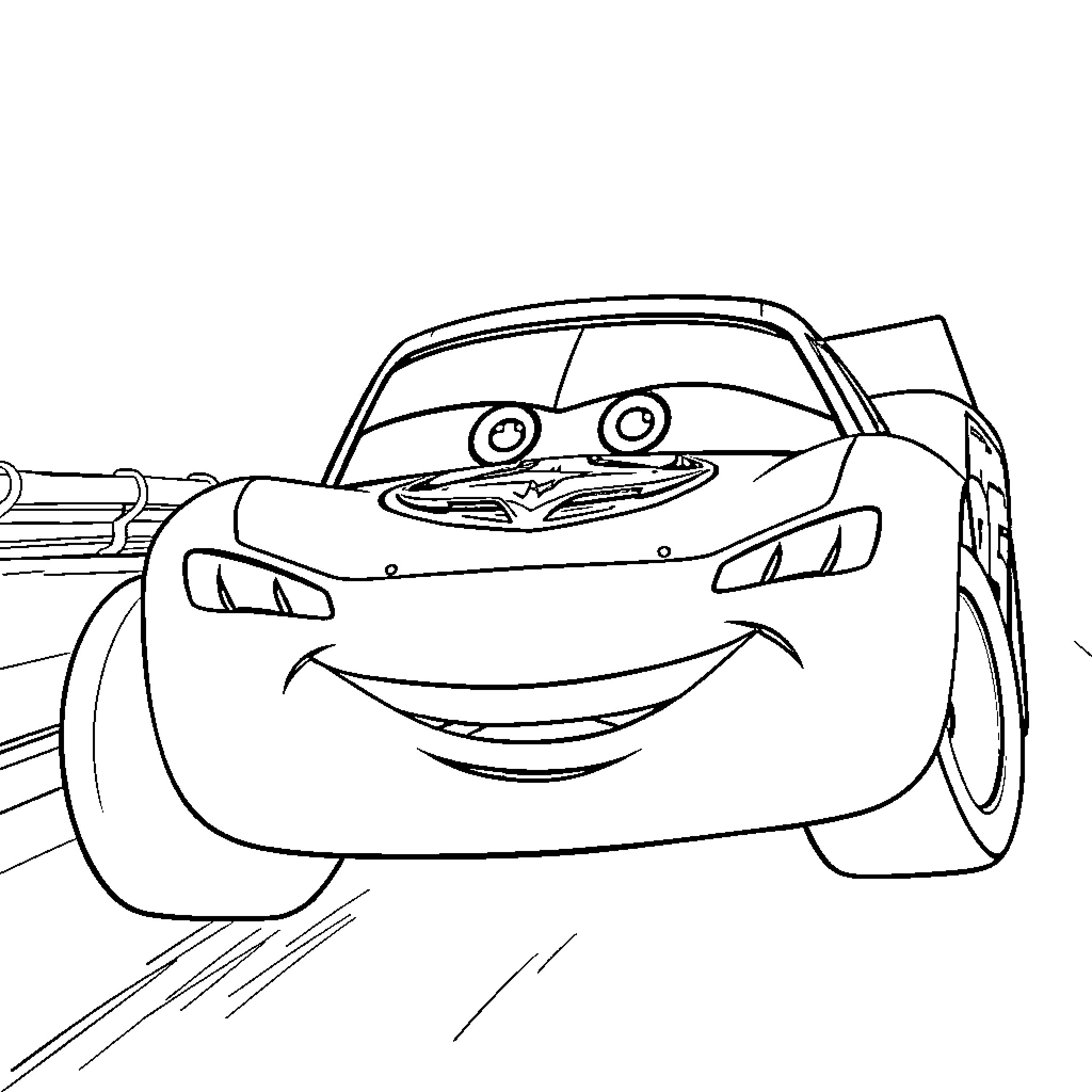 Rayo McQueen racing with excitement Coloring Page (free black-and-white line drawing printable PDF for all, from beginners to advanced learners, including children, teens, adults, and seniors)