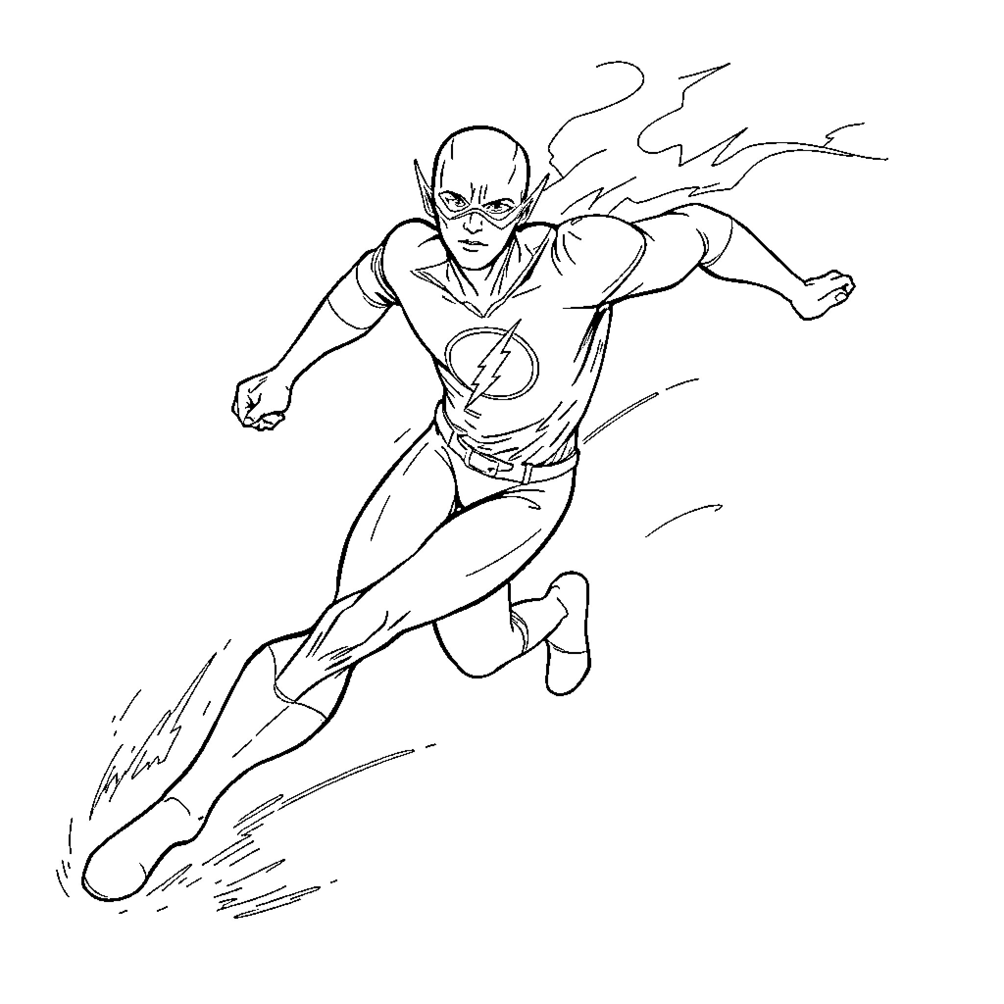 Flash rushing through the scene in action Coloring Page (free black-and-white line drawing printable PDF for all, from beginners to advanced learners, including children, teens, adults, and seniors)
