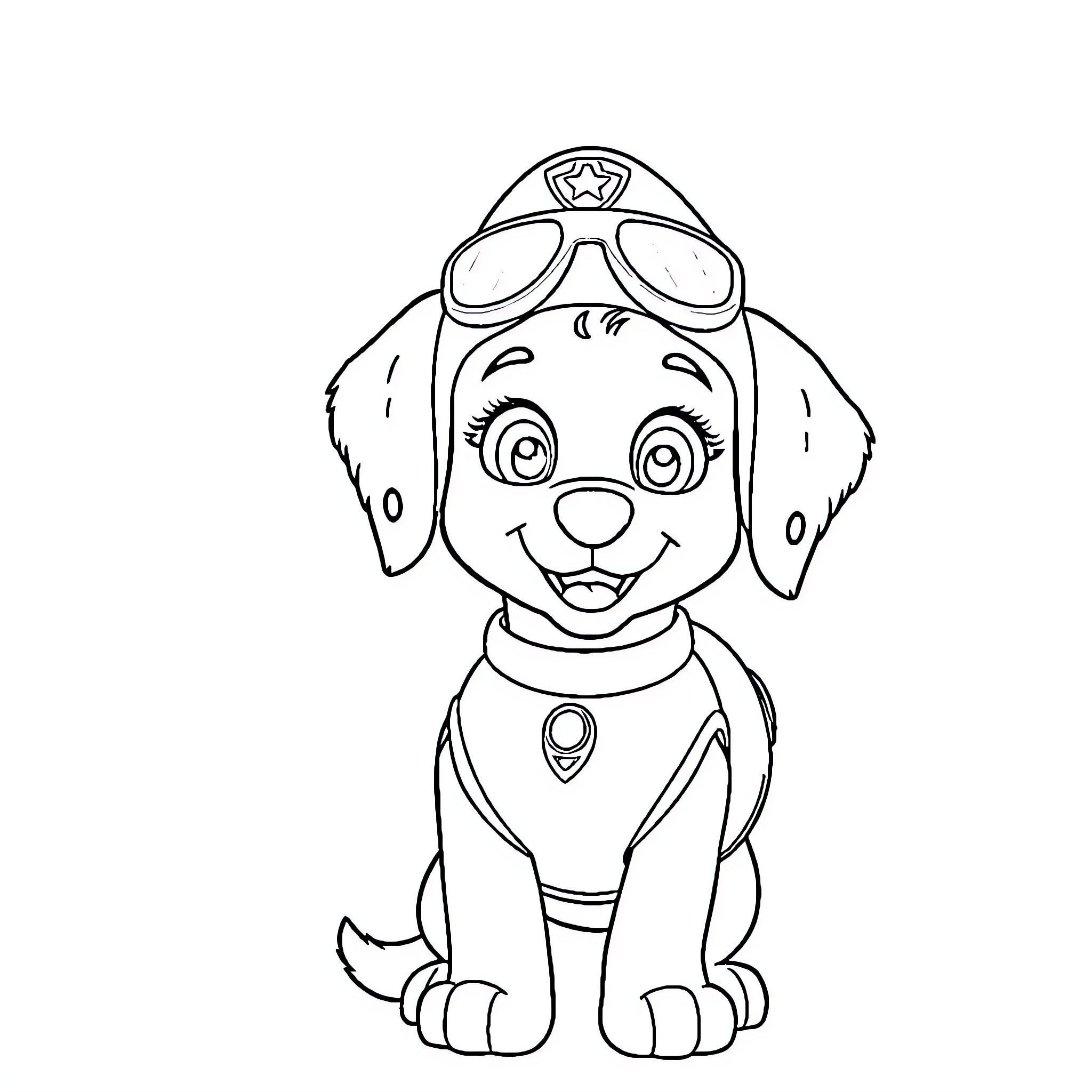 Golden Retriever dressed as a police officer Coloring Page (free black-and-white line drawing printable PDF for all, from beginners to advanced learners, including children, teens, adults, and seniors)