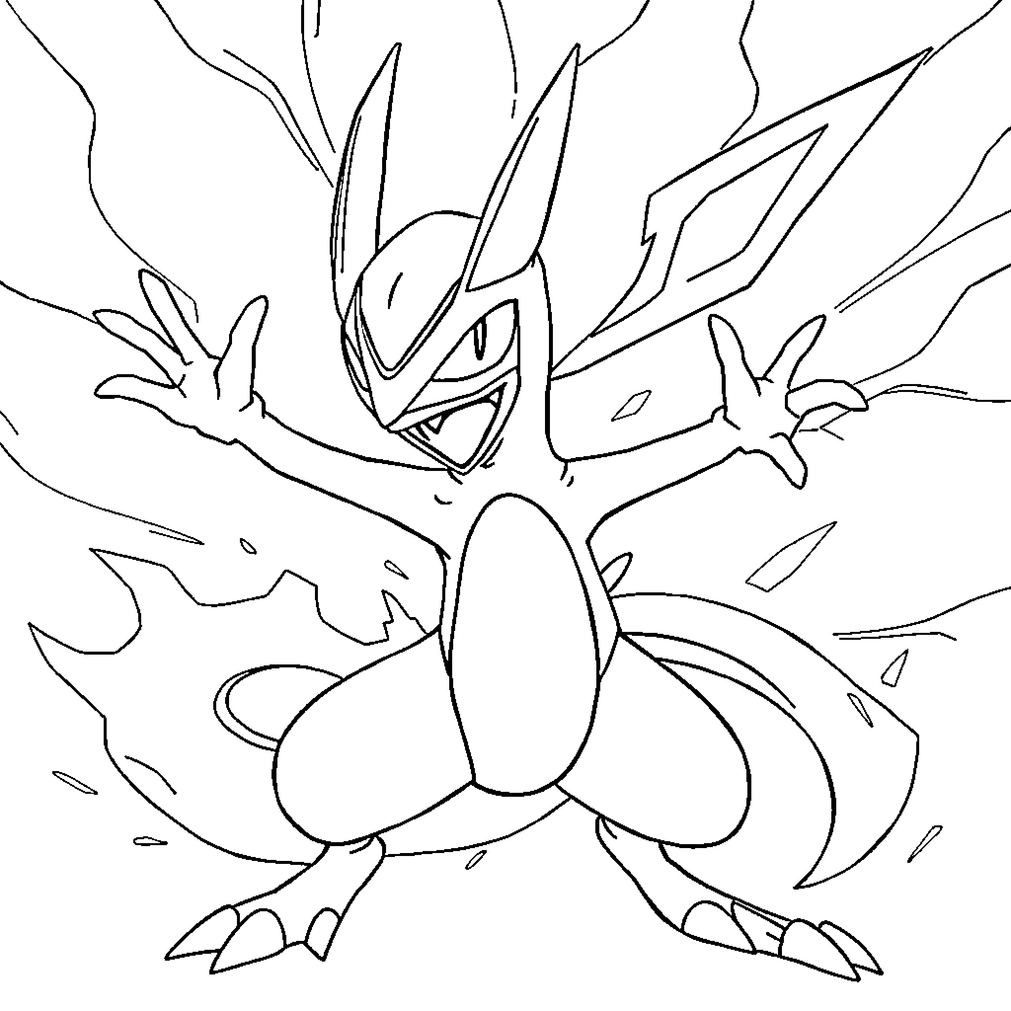 Garninja in fierce battle stance Coloring Page (free black-and-white line drawing printable PDF for all, from beginners to advanced learners, including children, teens, adults, and seniors)