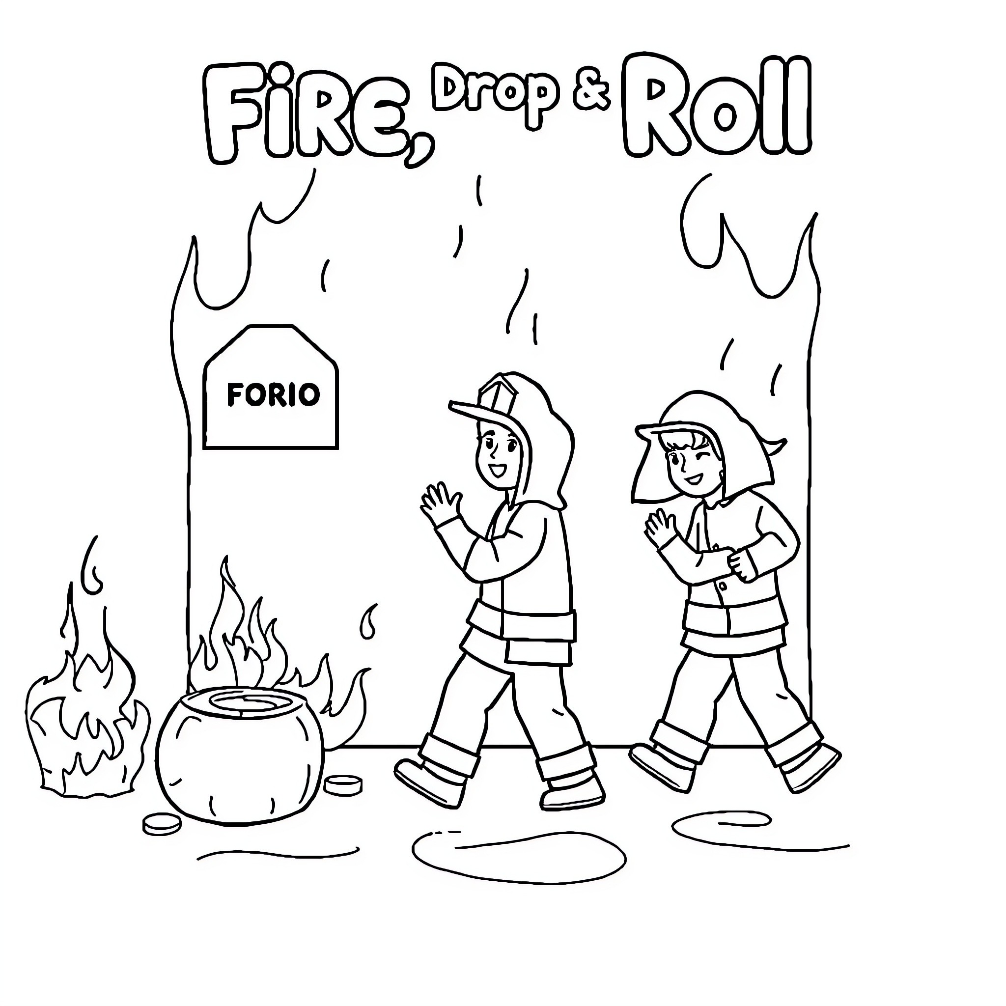 Fire Safety: Firefighters Responding to Emergency Coloring Page (free black-and-white line drawing printable PDF for all, from beginners to advanced learners, including children, teens, adults, and seniors)