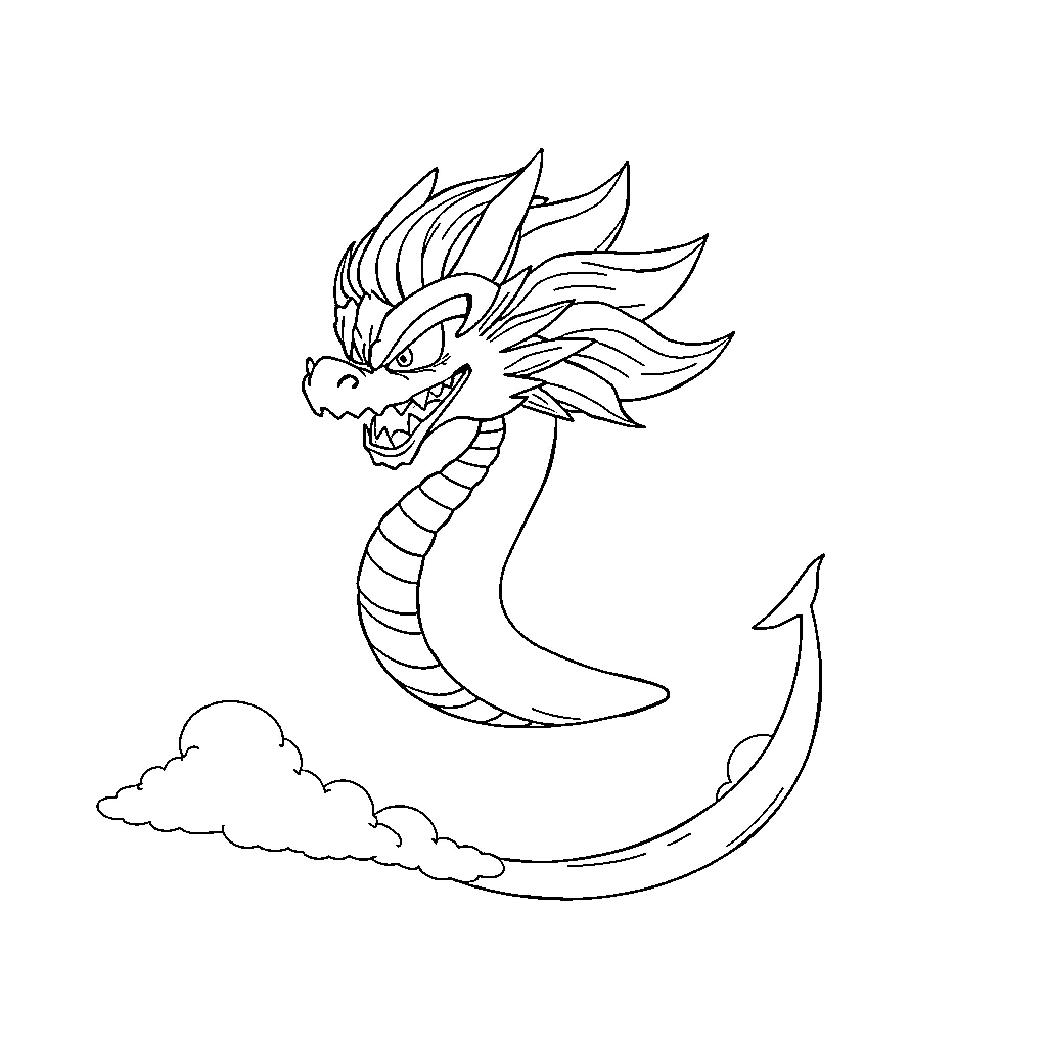 Dragon emerging from the clouds Coloring Page (free black-and-white line drawing printable PDF for all, from beginners to advanced learners, including children, teens, adults, and seniors)