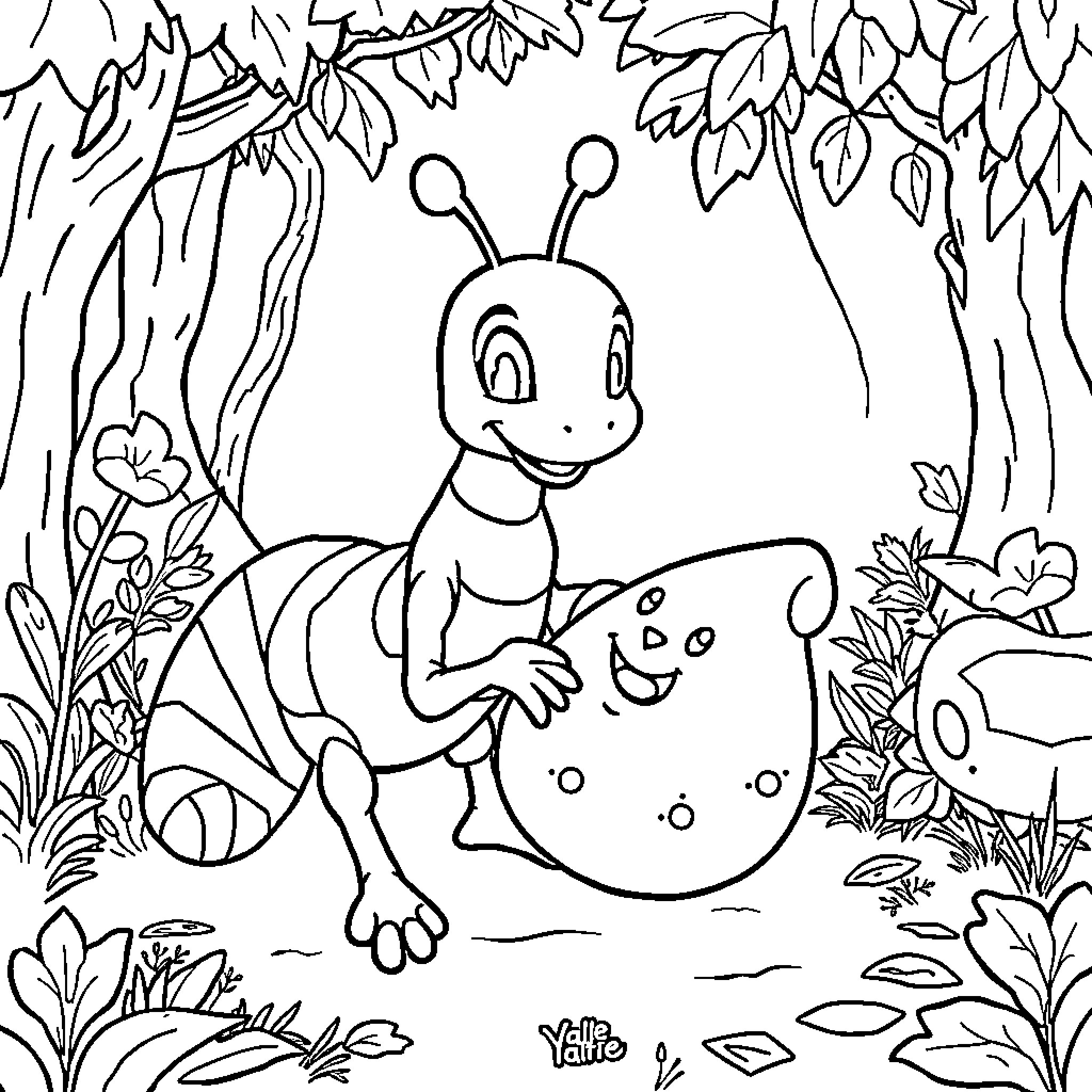 Anton Piñón explores nature with a curious companion Coloring Page (free black-and-white line drawing printable PDF for all, from beginners to advanced learners, including children, teens, adults, and seniors)