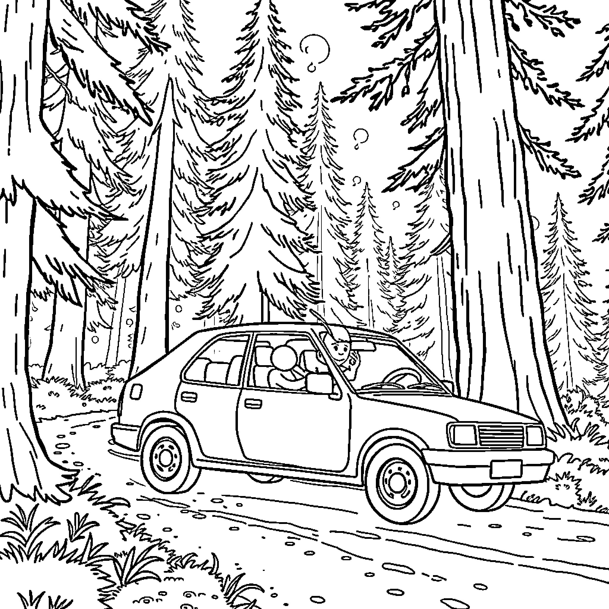 Mojojojo's Adventure in the Enchanted Forest Coloring Page (free black-and-white line drawing printable PDF for all, from beginners to advanced learners, including children, teens, adults, and seniors)