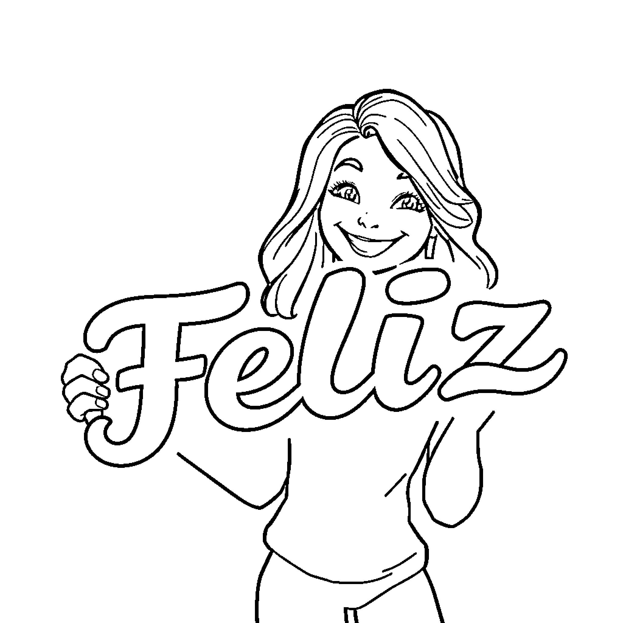 Juli's Friendly Expression Coloring Page (free black-and-white line drawing printable PDF for all, from beginners to advanced learners, including children, teens, adults, and seniors)