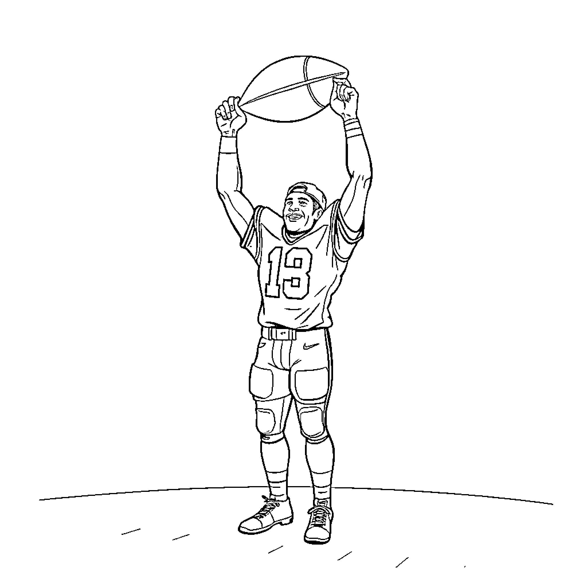 Amon Ra St. Brown Celebrating a Touchdown Coloring Page (free black-and-white line drawing printable PDF for all, from beginners to advanced learners, including children, teens, adults, and seniors)