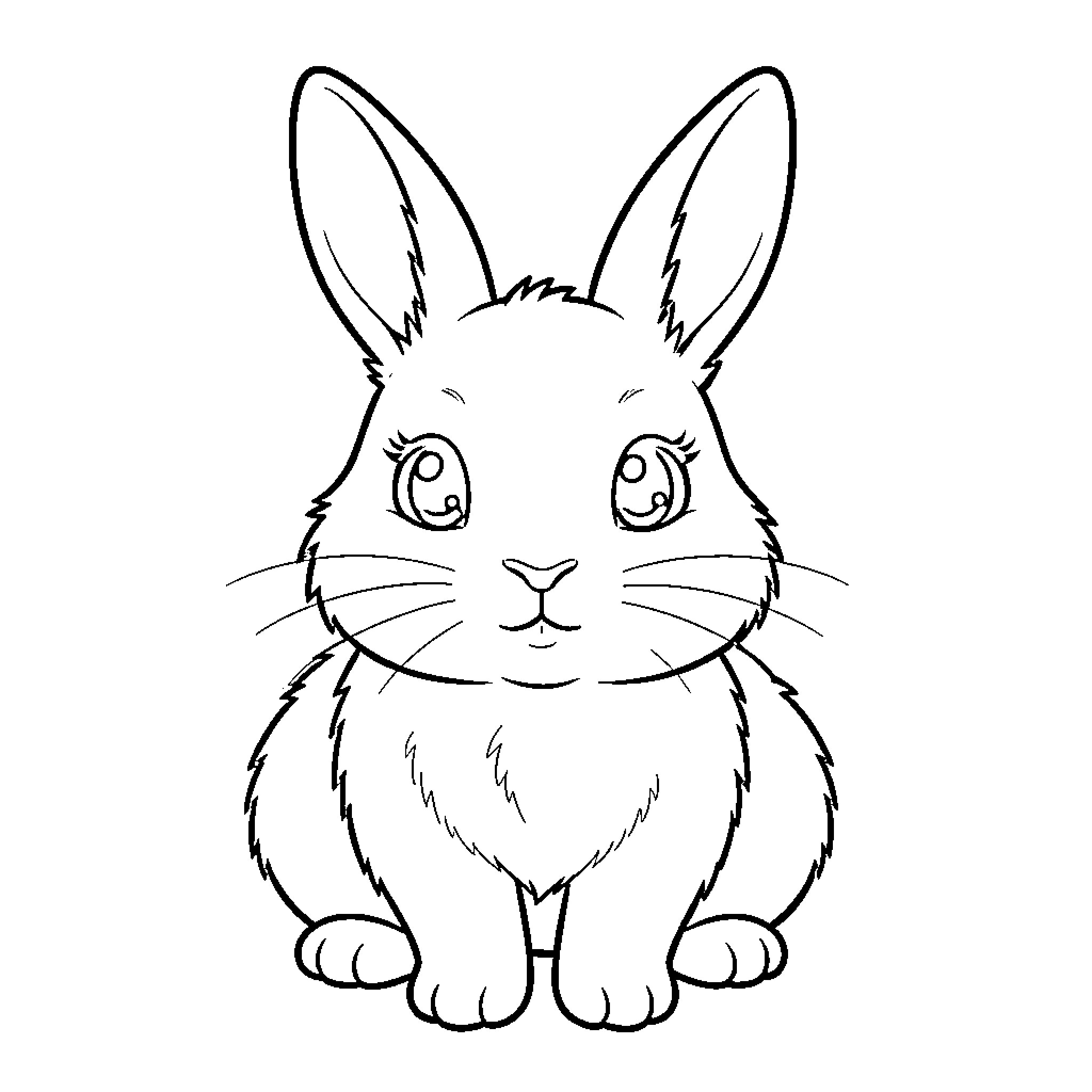 Rabbit with expressive features Coloring Page (free black-and-white line drawing printable PDF for all, from beginners to advanced learners, including children, teens, adults, and seniors)