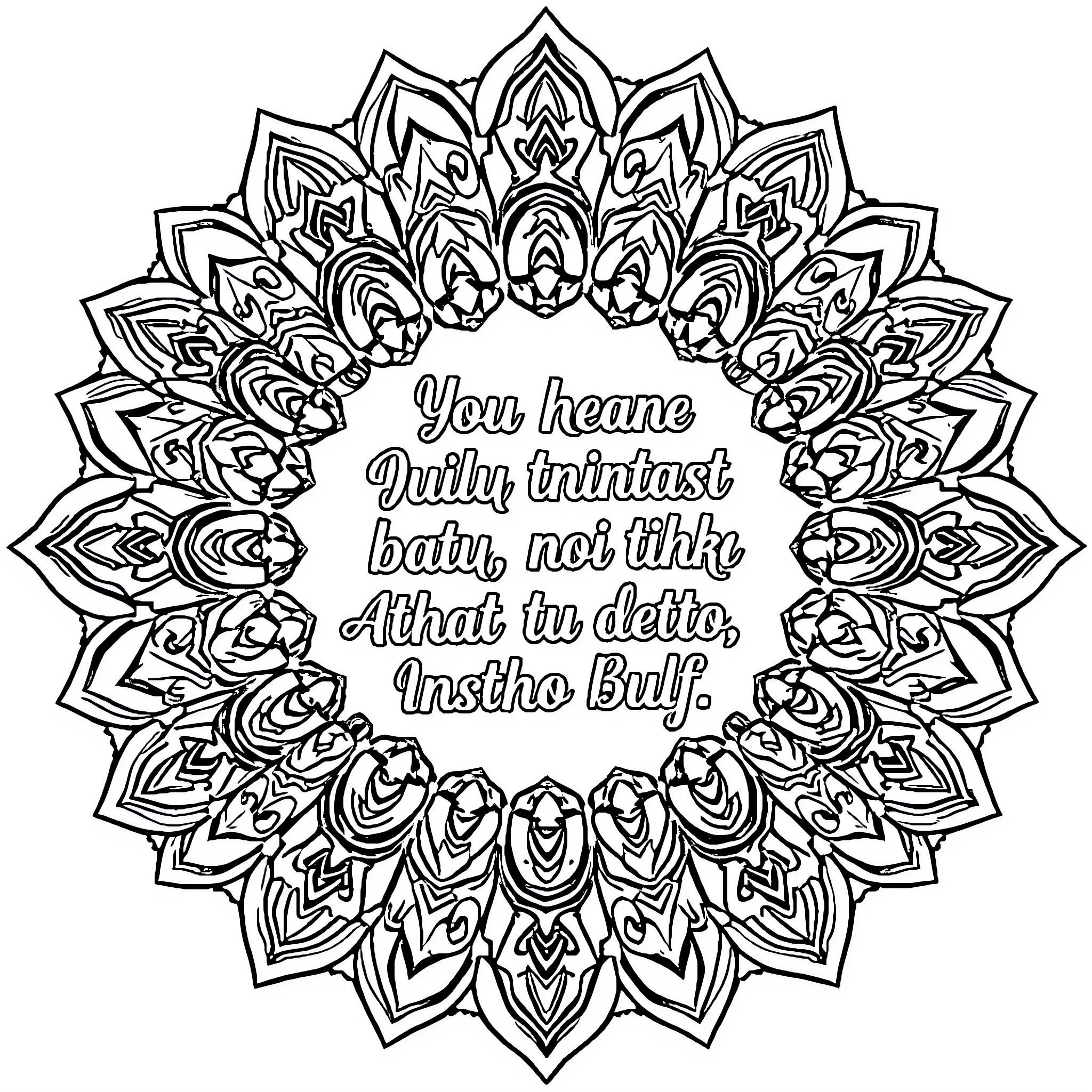 Mandala with motivational text Coloring Page (free black-and-white line drawing printable PDF for all, from beginners to advanced learners, including children, teens, adults, and seniors)