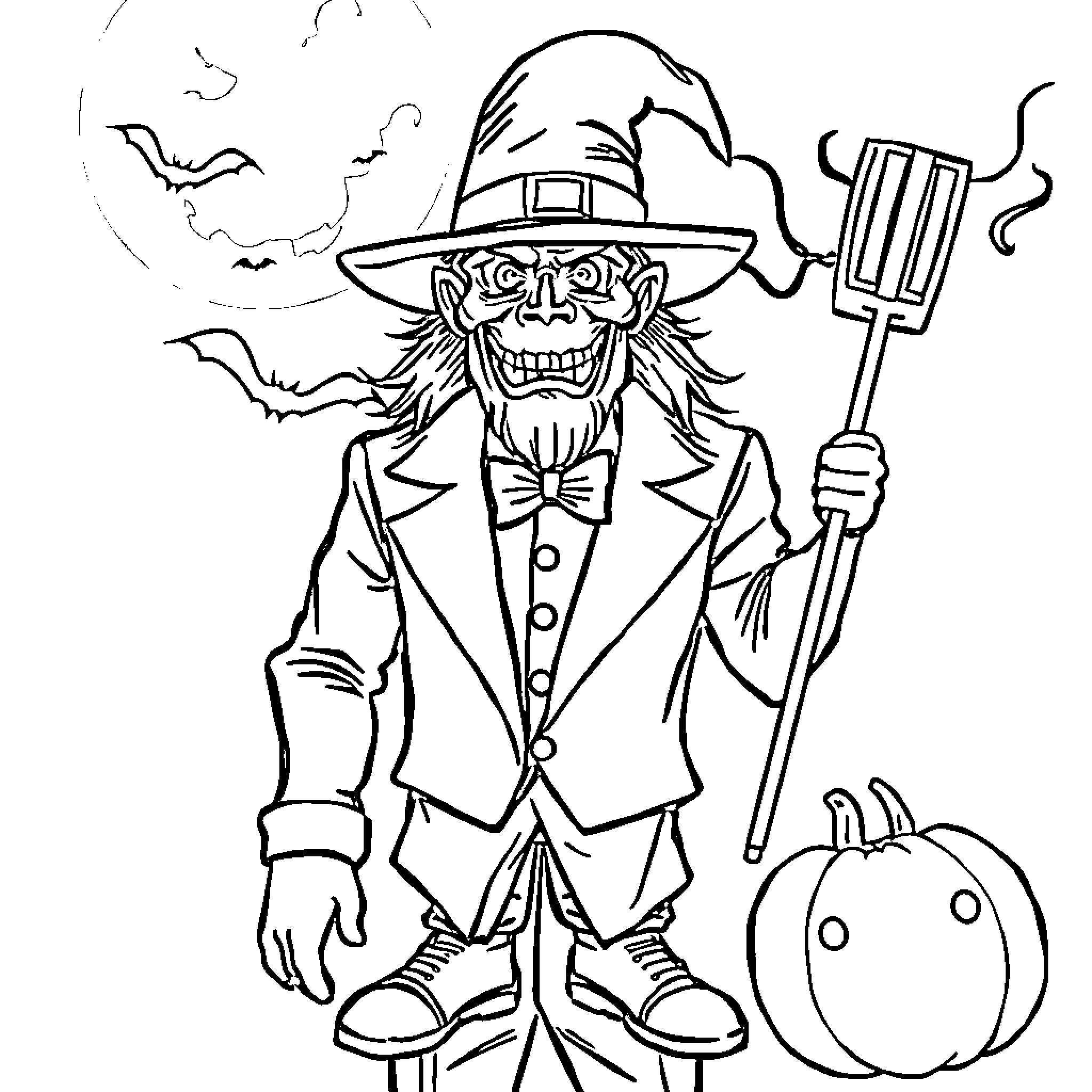 Cubano's Spooky Halloween Celebration Coloring Page (free black-and-white line drawing printable PDF for all, from beginners to advanced learners, including children, teens, adults, and seniors)