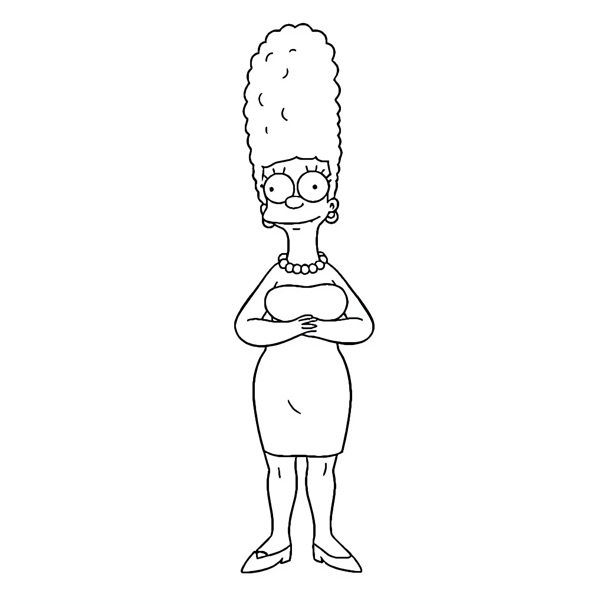 Marge Simpson standing with crossed arms Coloring Page (free black-and-white line drawing printable PDF for all, from beginners to advanced learners, including children, teens, adults, and seniors)