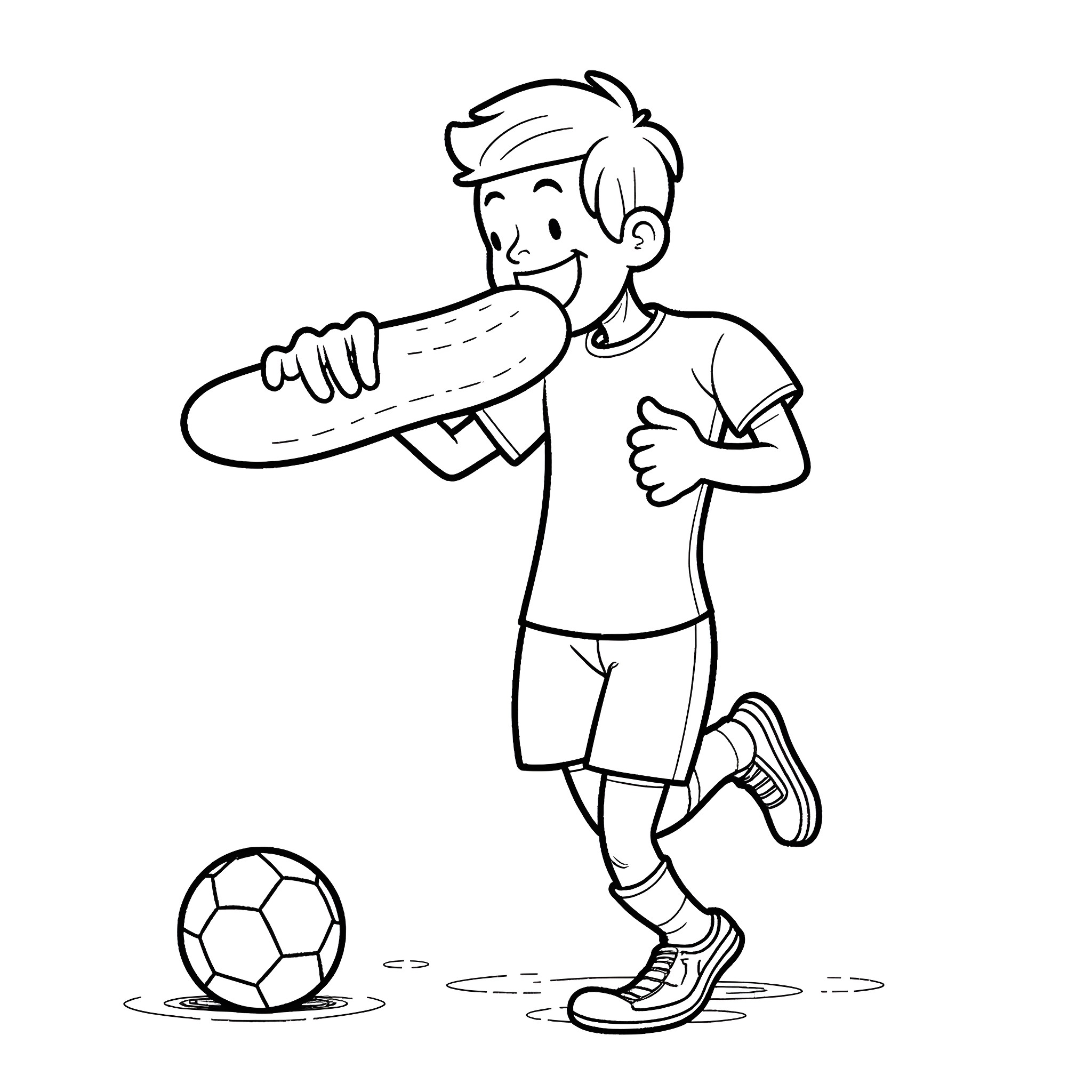 Soccer Player Dribbling the Ball Coloring Page (free black-and-white line drawing printable PDF for all, from beginners to advanced learners, including children, teens, adults, and seniors)