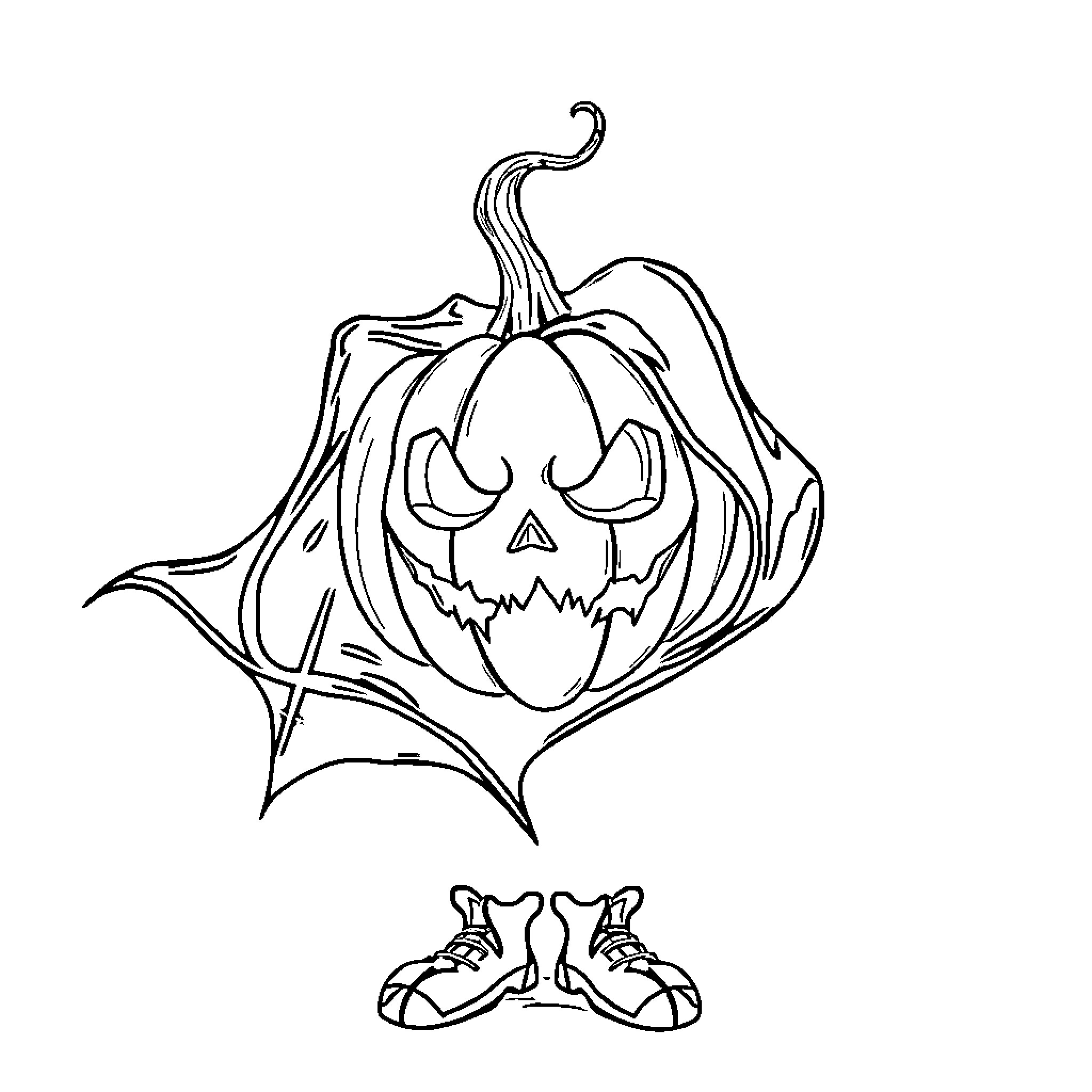 Vampire Pumpkin with Spooky Expression Coloring Page (free black-and-white line drawing printable PDF for all, from beginners to advanced learners, including children, teens, adults, and seniors)