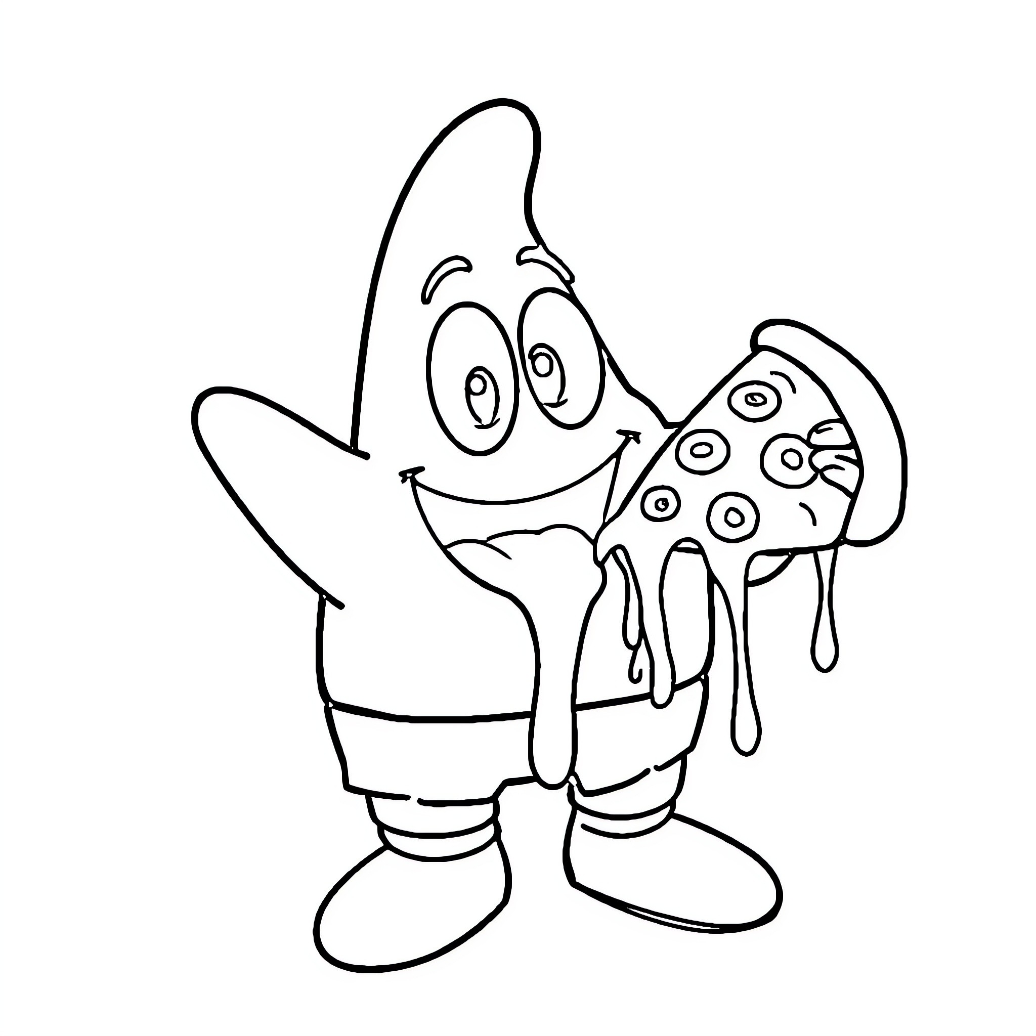 Patrick Star in a cheerful and playful mood Coloring Page (free black-and-white line drawing printable PDF for all, from beginners to advanced learners, including children, teens, adults, and seniors)