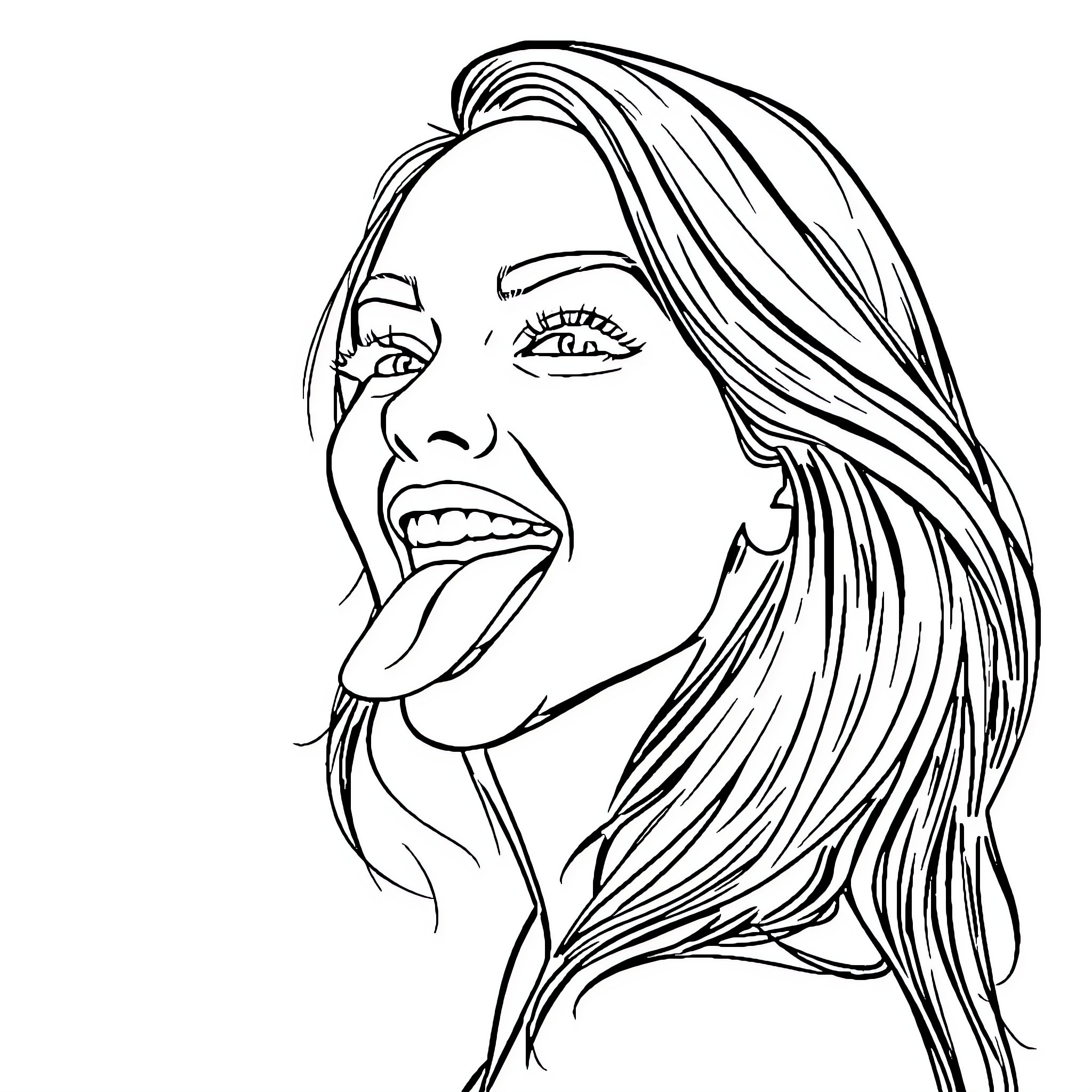 Woman with expressive facial features Coloring Page (free black-and-white line drawing printable PDF for all, from beginners to advanced learners, including children, teens, adults, and seniors)
