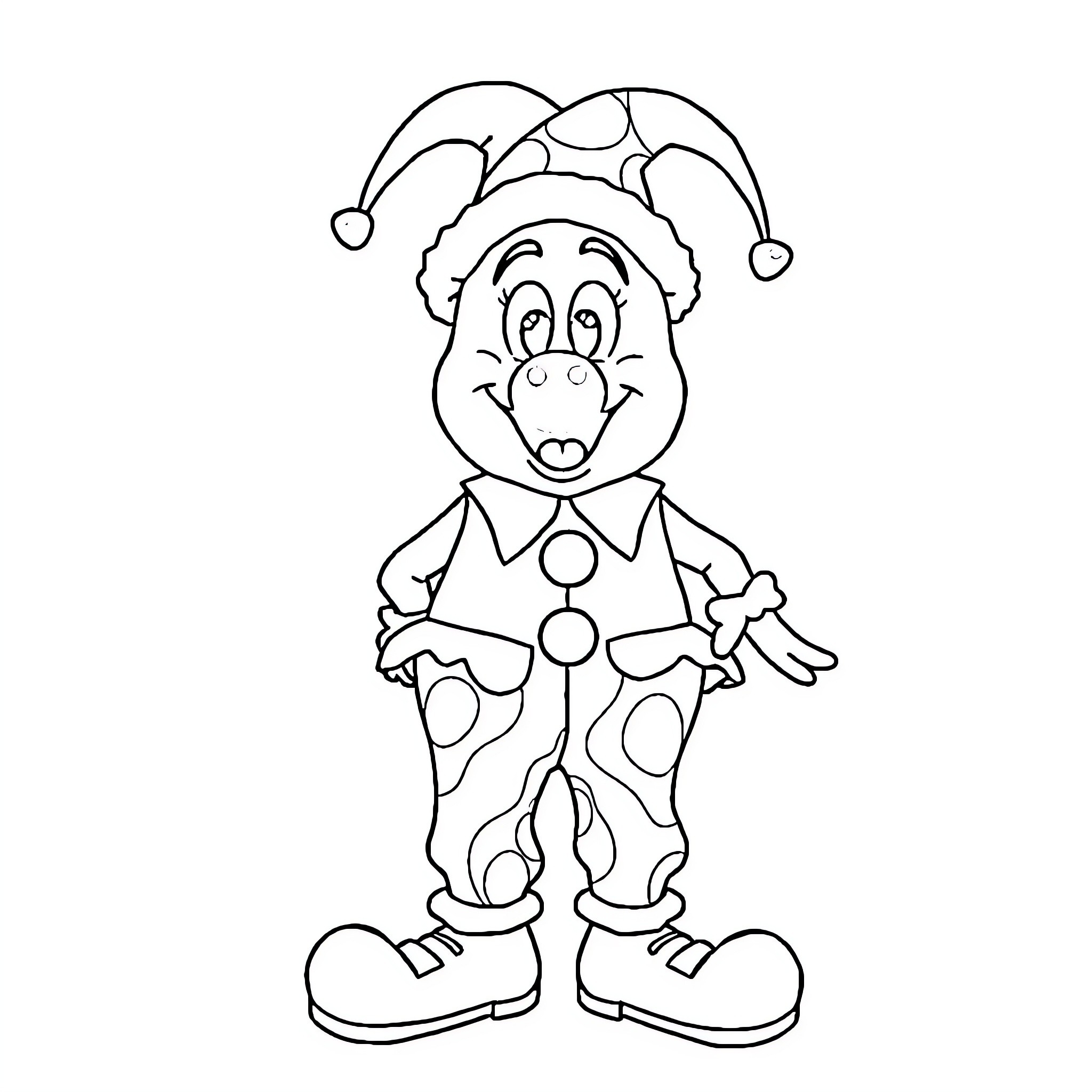 Vegta the Playful Jester Entertains Coloring Page (free black-and-white line drawing printable PDF for all, from beginners to advanced learners, including children, teens, adults, and seniors)