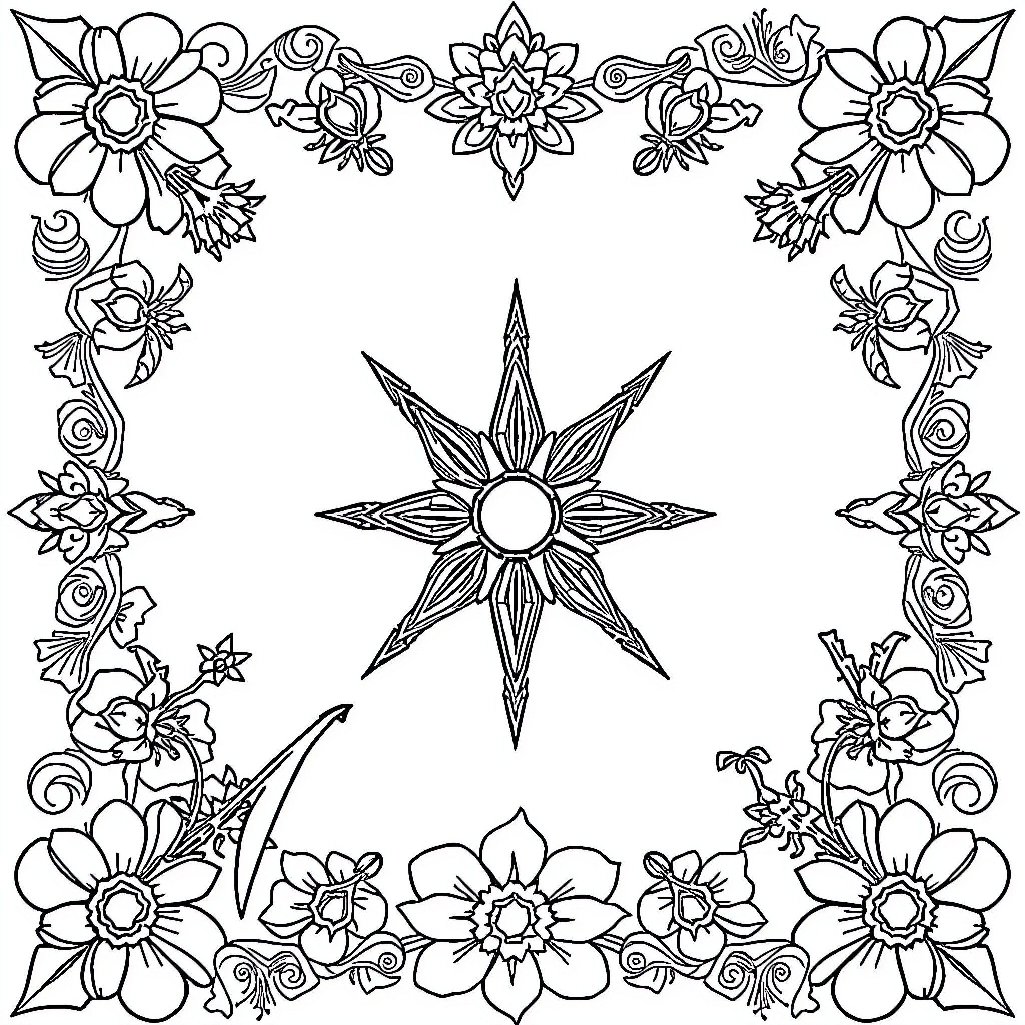 Horse Adorned with Ornate Floral Designs Coloring Page (free black-and-white line drawing printable PDF for all, from beginners to advanced learners, including children, teens, adults, and seniors)