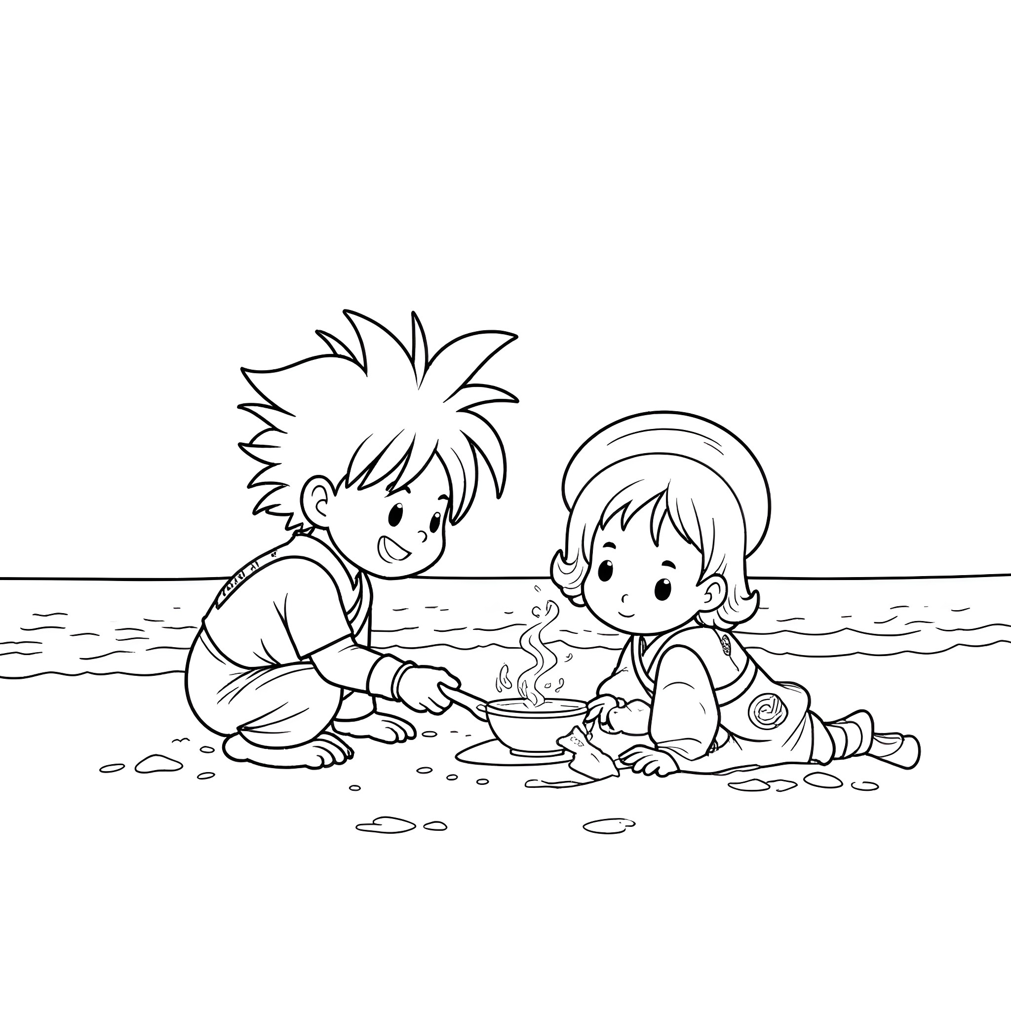 Sitama: Children Enjoying Outdoor Playtime Coloring Page (free black-and-white line drawing printable PDF for all, from beginners to advanced learners, including children, teens, adults, and seniors)