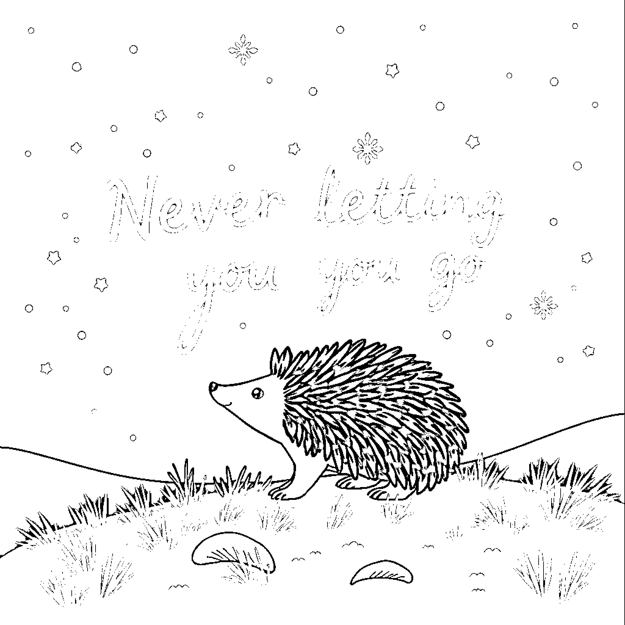 Porcupine enjoying a snowy winter day Coloring Page (free black-and-white line drawing printable PDF for all, from beginners to advanced learners, including children, teens, adults, and seniors)