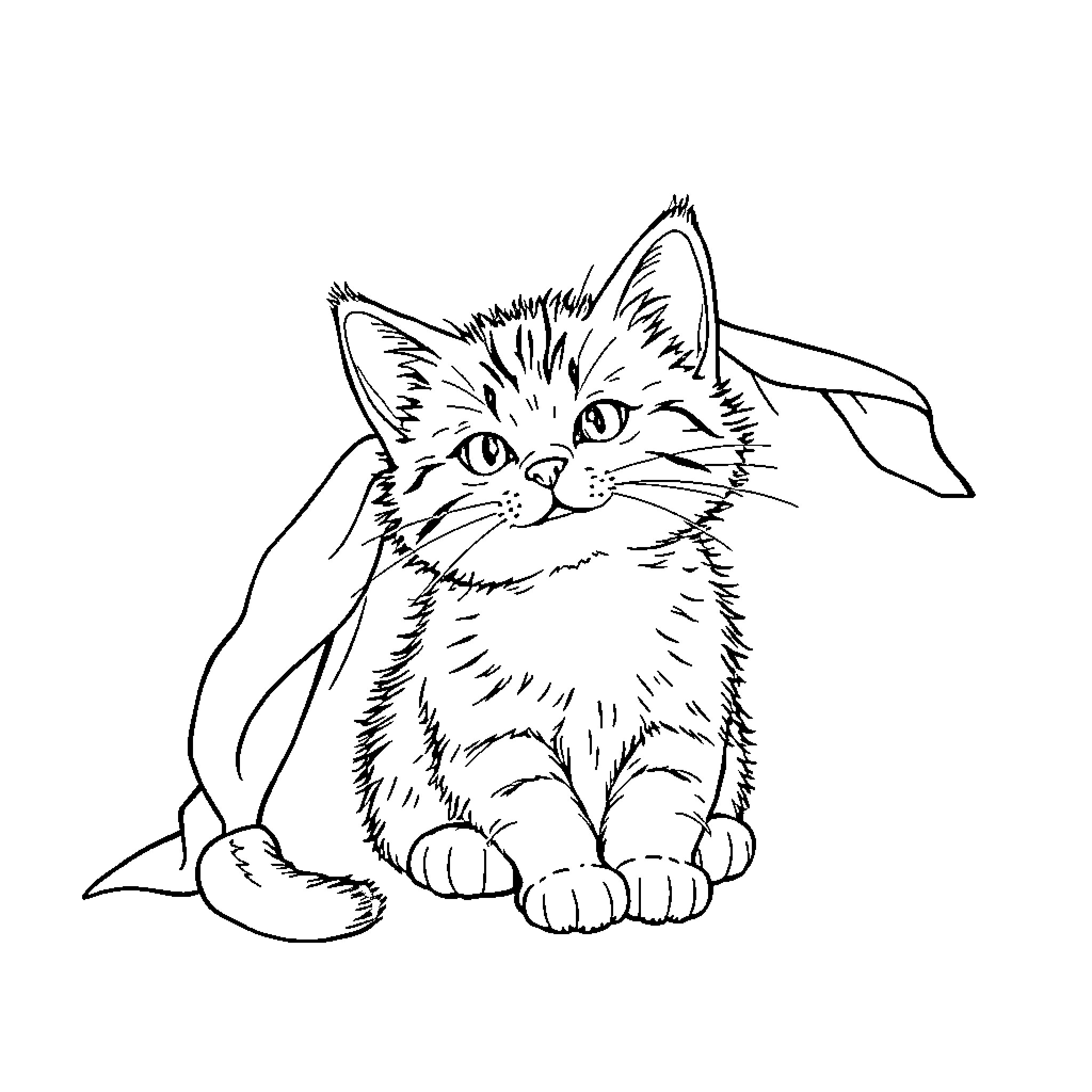 Cat resting peacefully on the floor Coloring Page (free black-and-white line drawing printable PDF for all, from beginners to advanced learners, including children, teens, adults, and seniors)