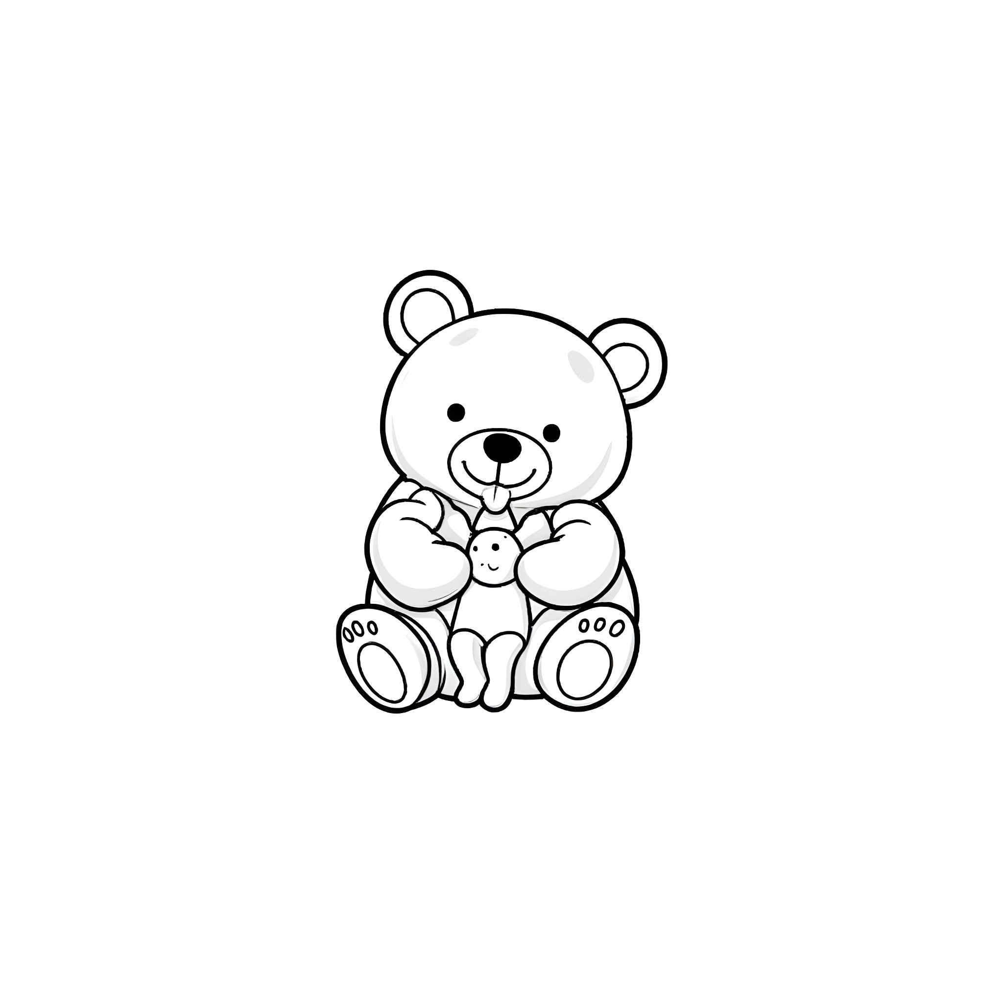 Gummy Bear cuddling a heart-shaped plush Coloring Page (free black-and-white line drawing printable PDF for all, from beginners to advanced learners, including children, teens, adults, and seniors)