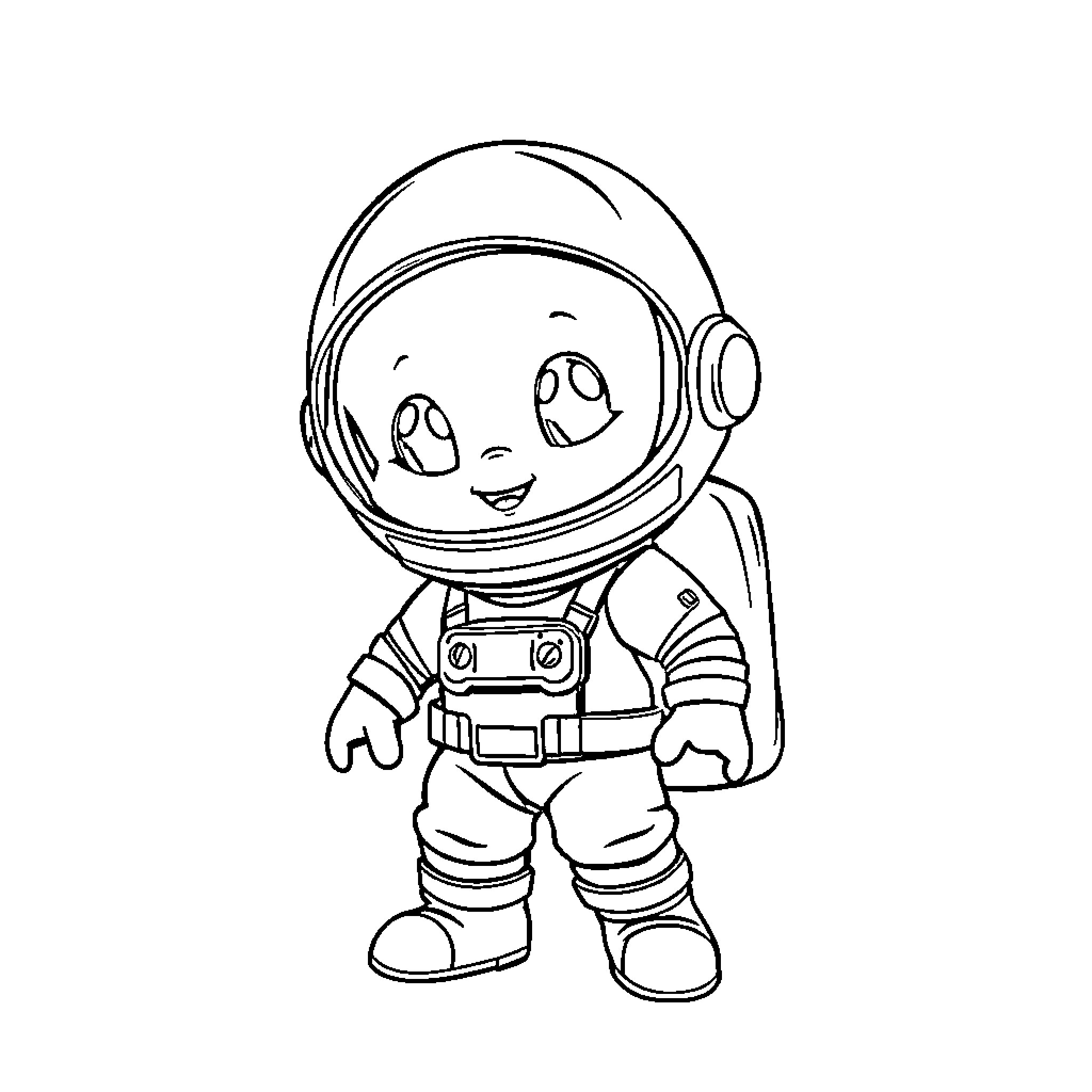 Bluey exploring space in a spacesuit Coloring Page (free black-and-white line drawing printable PDF for all, from beginners to advanced learners, including children, teens, adults, and seniors)