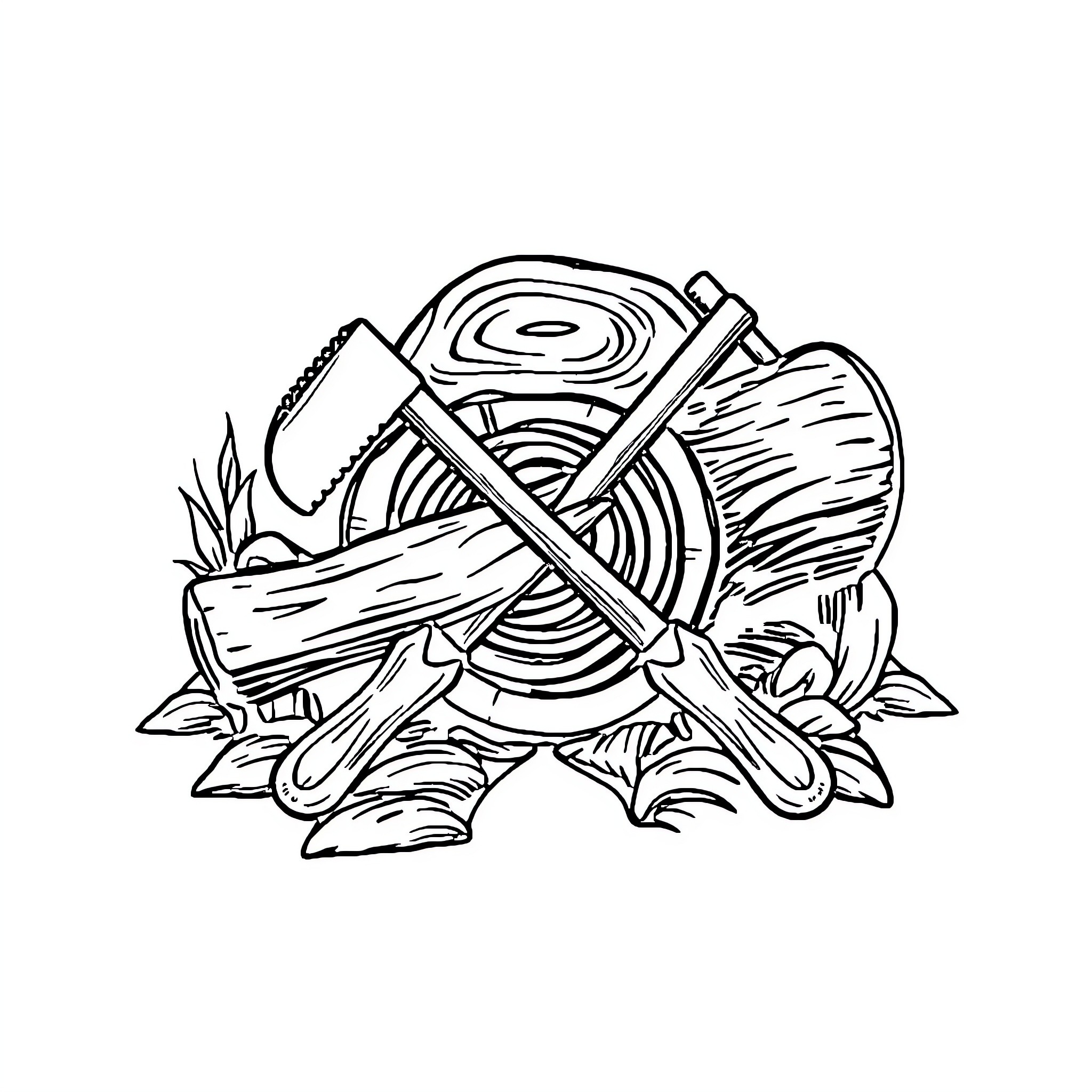Woodworking tools and materials Coloring Page (free black-and-white line drawing printable PDF for all, from beginners to advanced learners, including children, teens, adults, and seniors)