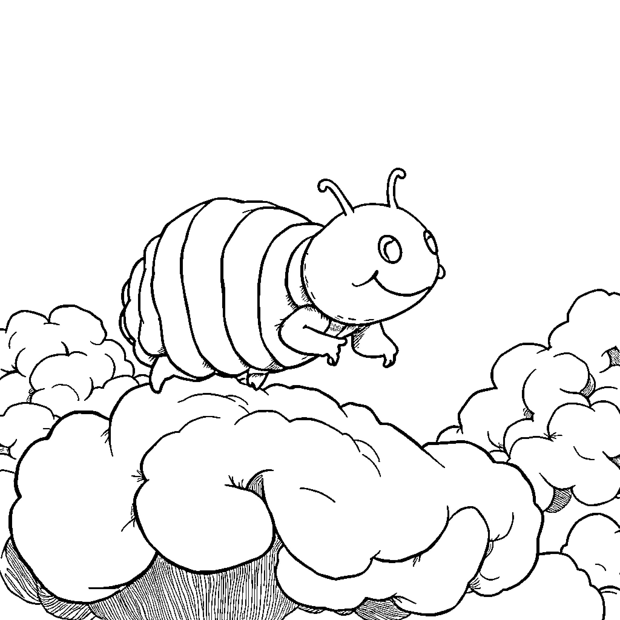 Tardigrade exploring whimsical clouds Coloring Page (free black-and-white line drawing printable PDF for all, from beginners to advanced learners, including children, teens, adults, and seniors)