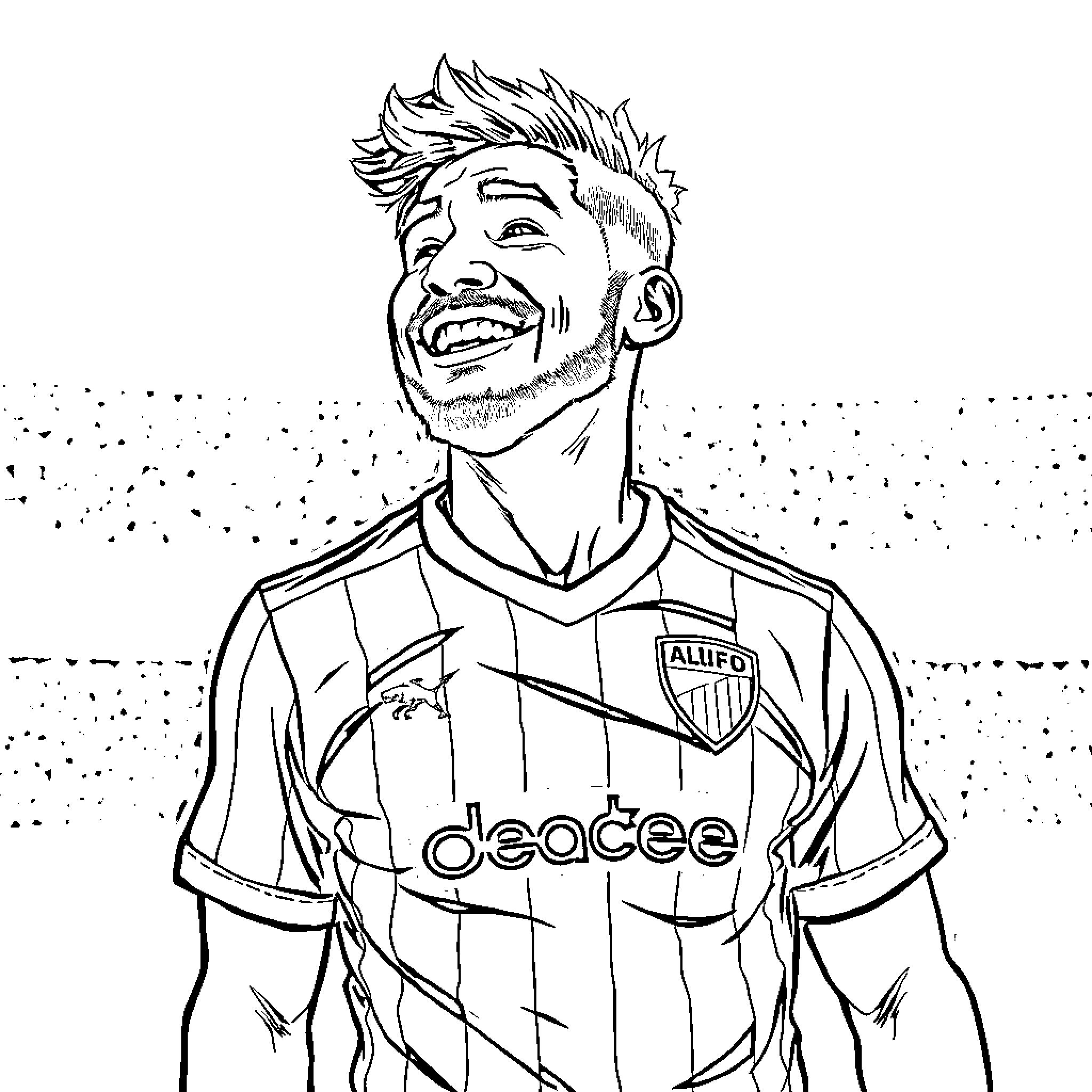 Bob esponja happy football player in uniform Coloring Page (free black-and-white line drawing printable PDF for all, from beginners to advanced learners, including children, teens, adults, and seniors)