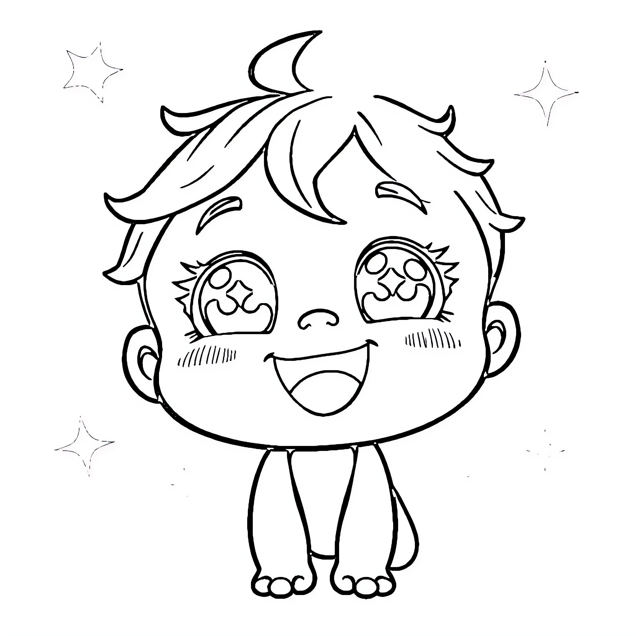 Chibi character with happy expression Coloring Page (free black-and-white line drawing printable PDF for all, from beginners to advanced learners, including children, teens, adults, and seniors)