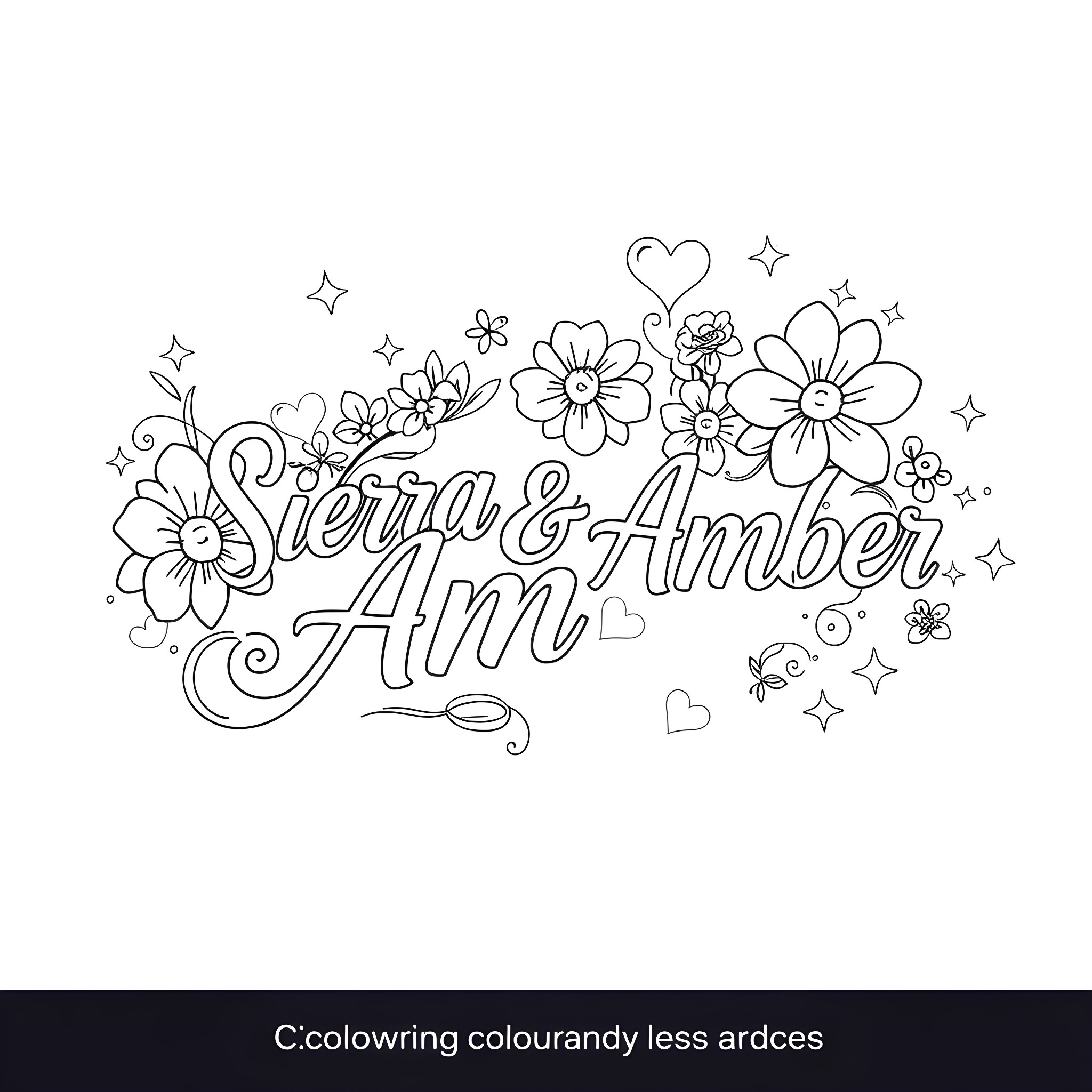 Font of Floral Names & Details Coloring Page (free black-and-white line drawing printable PDF for all, from beginners to advanced learners, including children, teens, adults, and seniors)