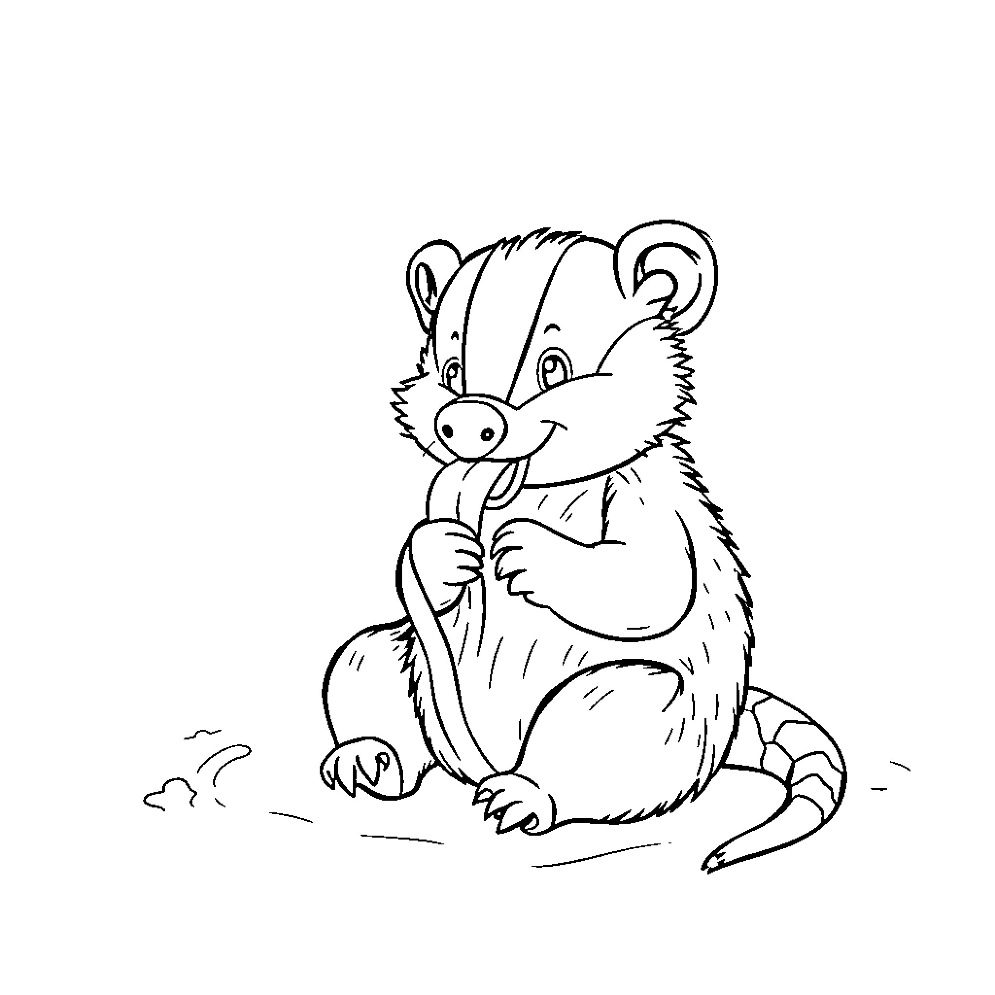Honeybadger playing in the dirt Coloring Page (free black-and-white line drawing printable PDF for all, from beginners to advanced learners, including children, teens, adults, and seniors)