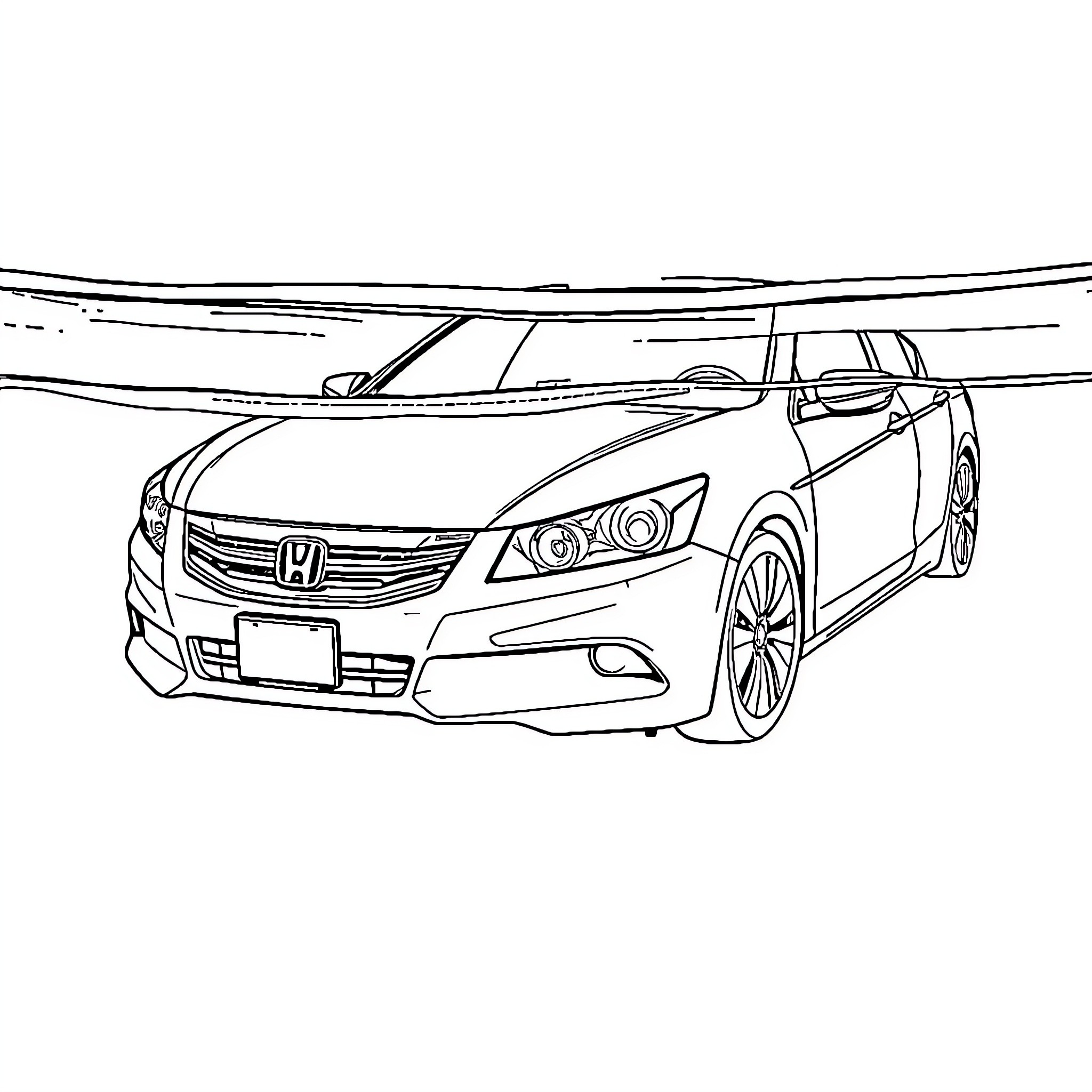 Honda Accord sleek sports car on the road Coloring Page (free black-and-white line drawing printable PDF for all, from beginners to advanced learners, including children, teens, adults, and seniors)