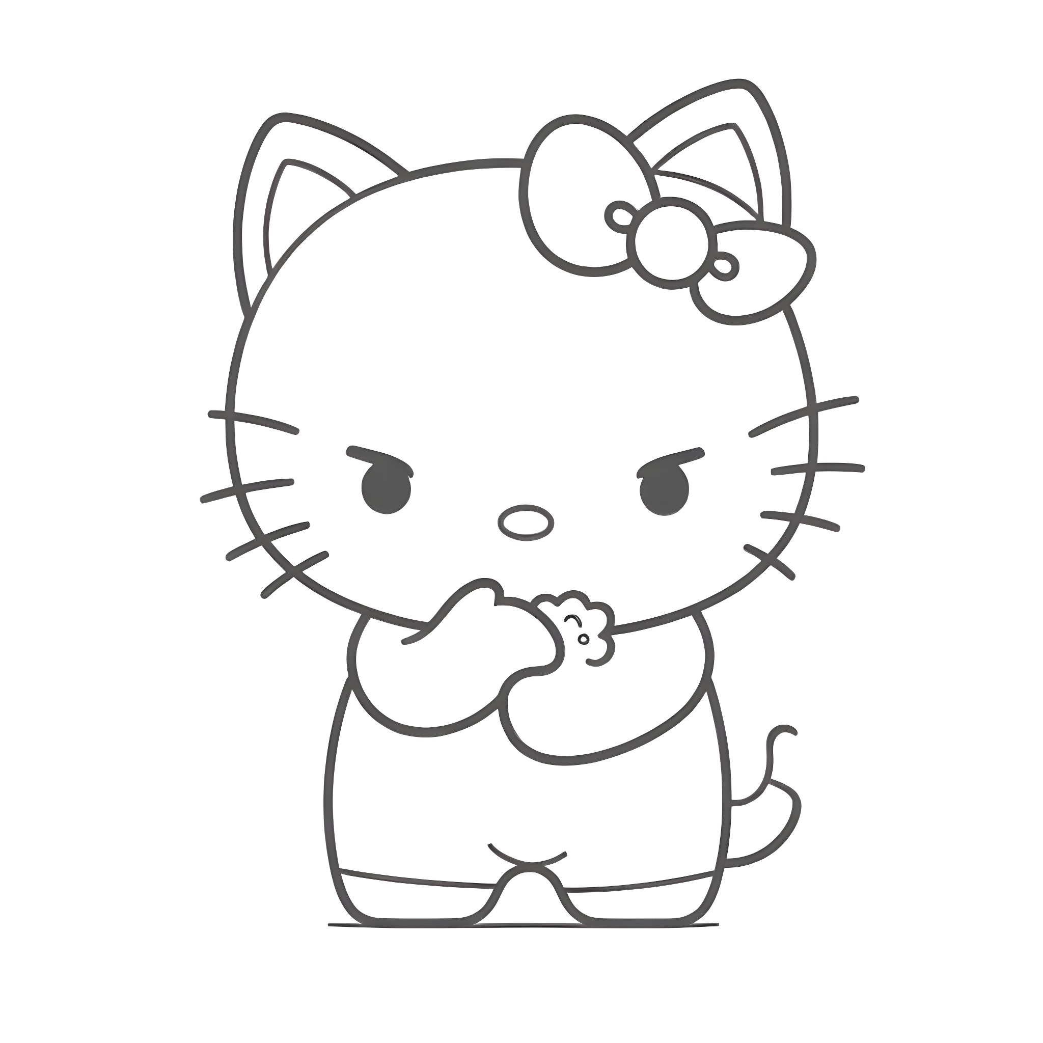 Hello Kitty making a silly face Coloring Page (free black-and-white line drawing printable PDF for all, from beginners to advanced learners, including children, teens, adults, and seniors)