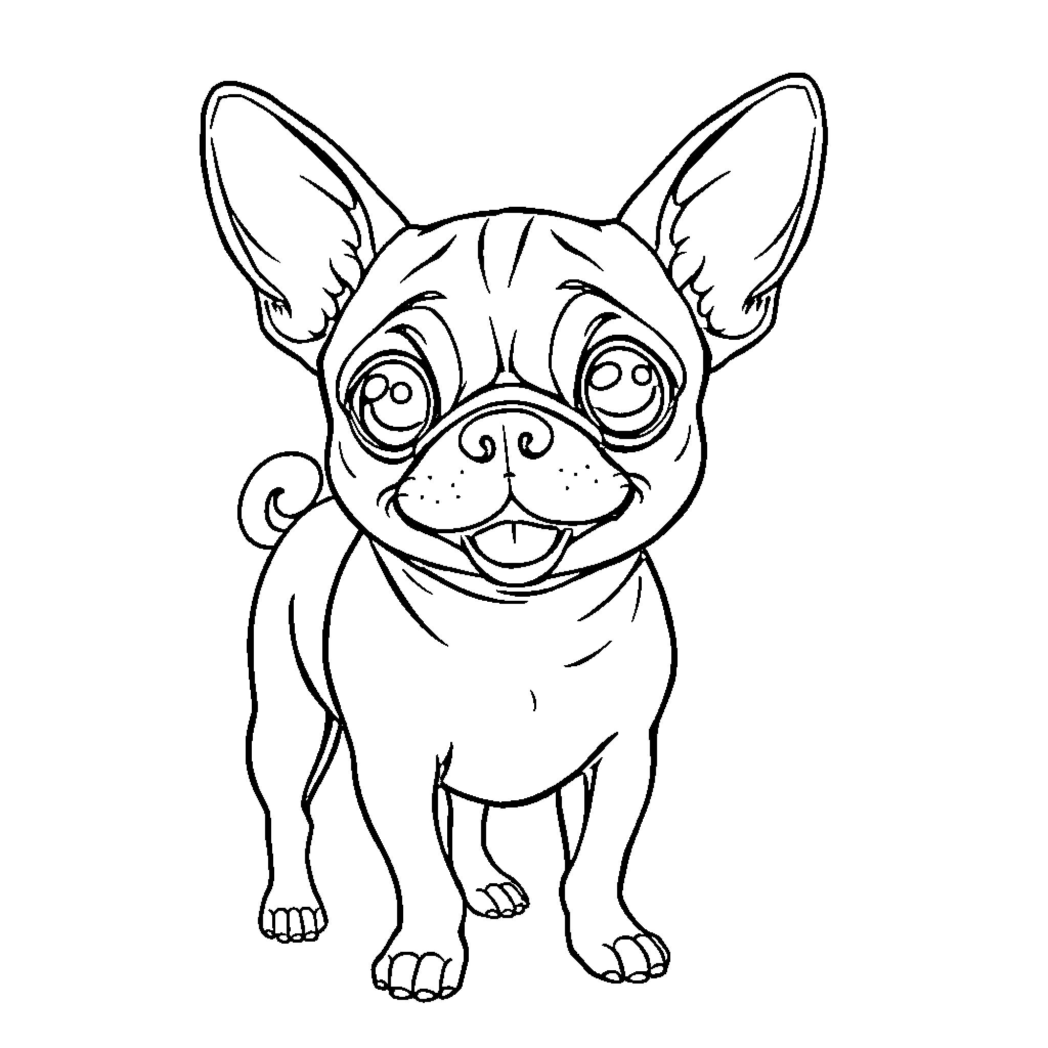 Chug the Enthusiastic Chihuahua Coloring Page (free black-and-white line drawing printable PDF for all, from beginners to advanced learners, including children, teens, adults, and seniors)