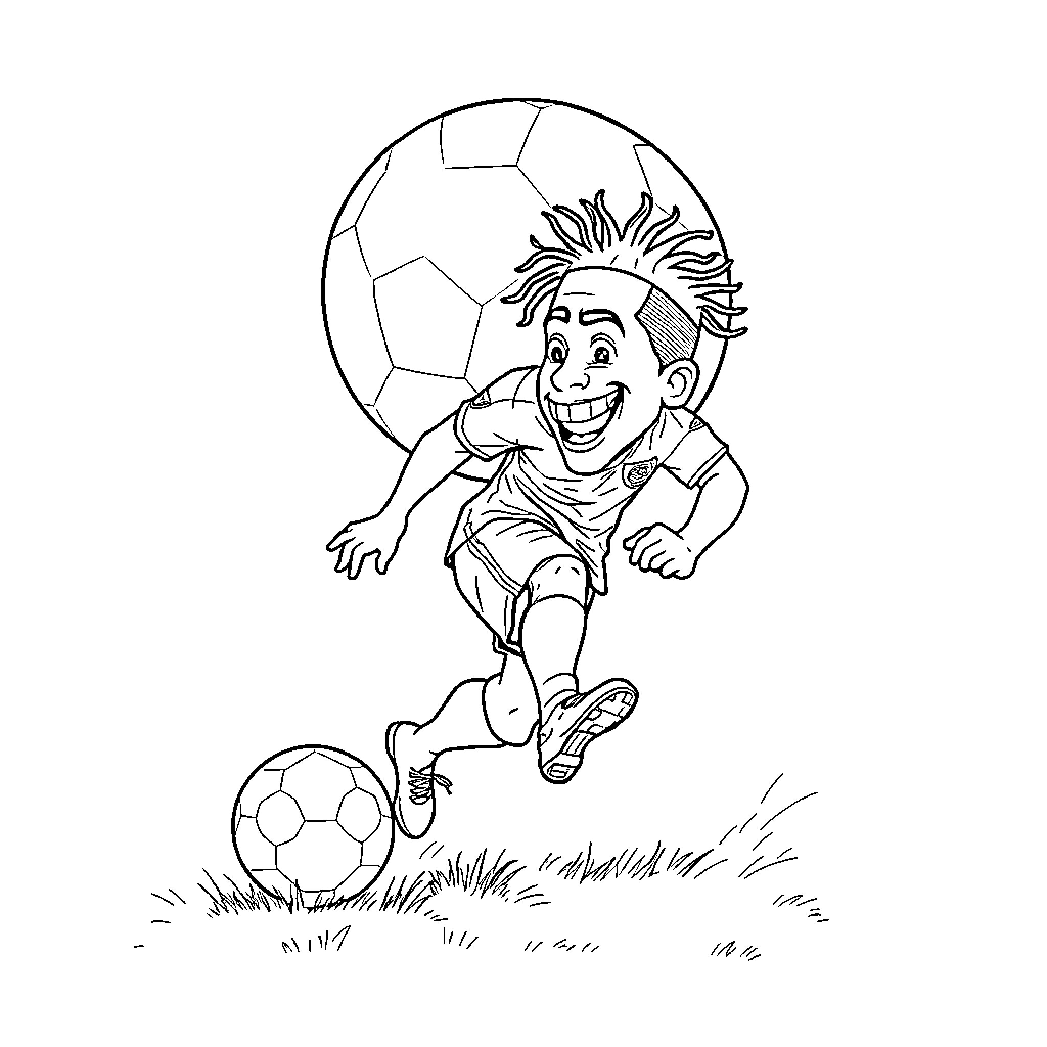Ronaldinho kicking a soccer ball with enthusiasm Coloring Page (free black-and-white line drawing printable PDF for all, from beginners to advanced learners, including children, teens, adults, and seniors)