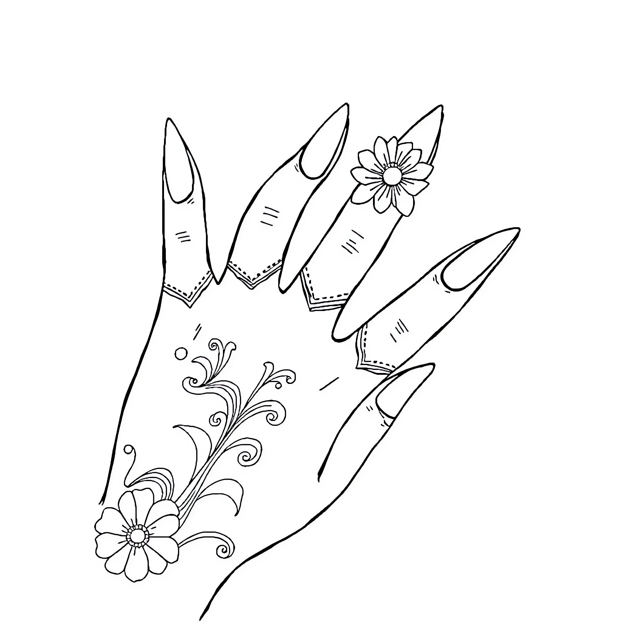 Manicure with Floral Designs Coloring Page (free black-and-white line drawing printable PDF for all, from beginners to advanced learners, including children, teens, adults, and seniors)