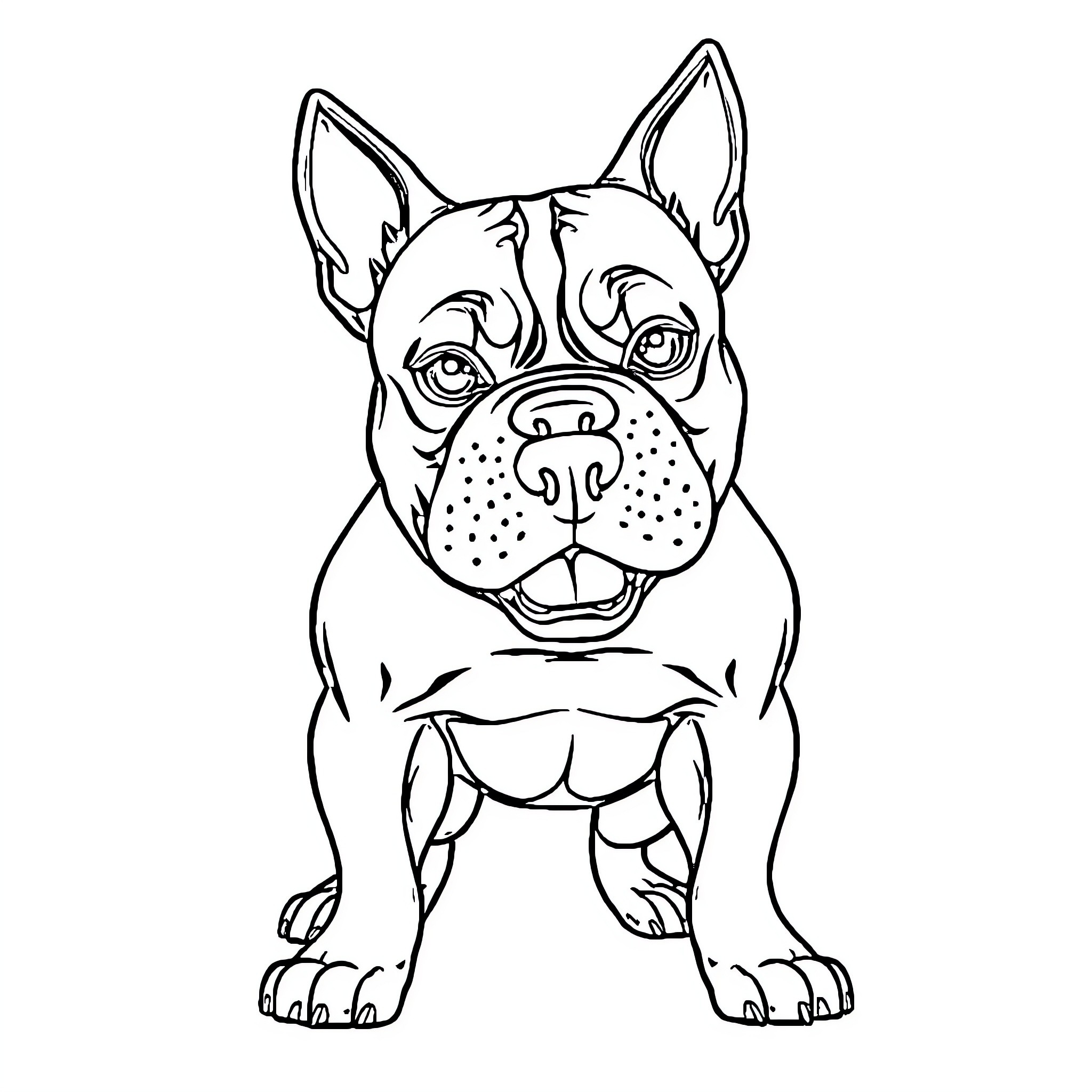 Staffy dog with friendly expression Coloring Page (free black-and-white line drawing printable PDF for all, from beginners to advanced learners, including children, teens, adults, and seniors)