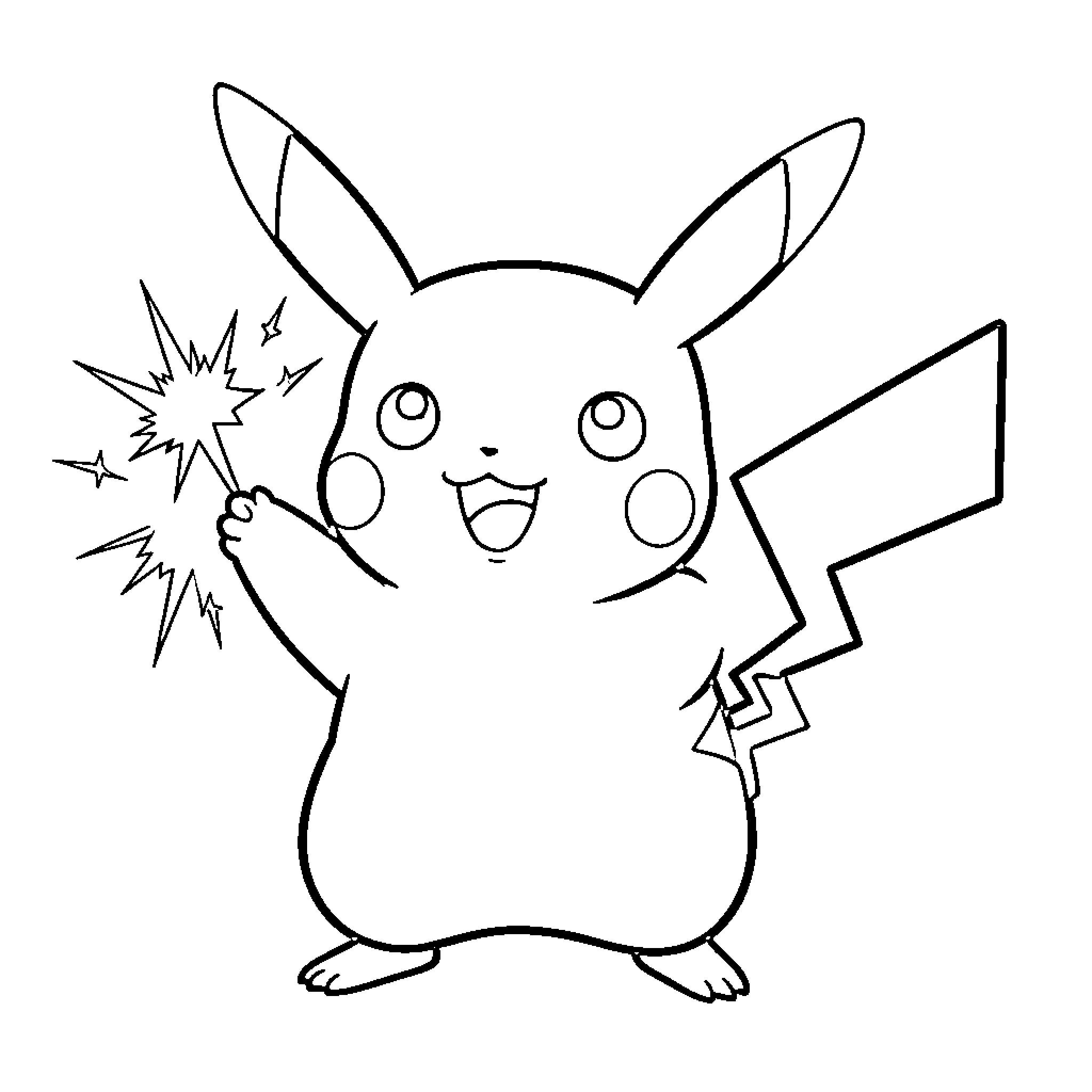 Pikachu using Electric attack Coloring Page (free black-and-white line drawing printable PDF for all, from beginners to advanced learners, including children, teens, adults, and seniors)