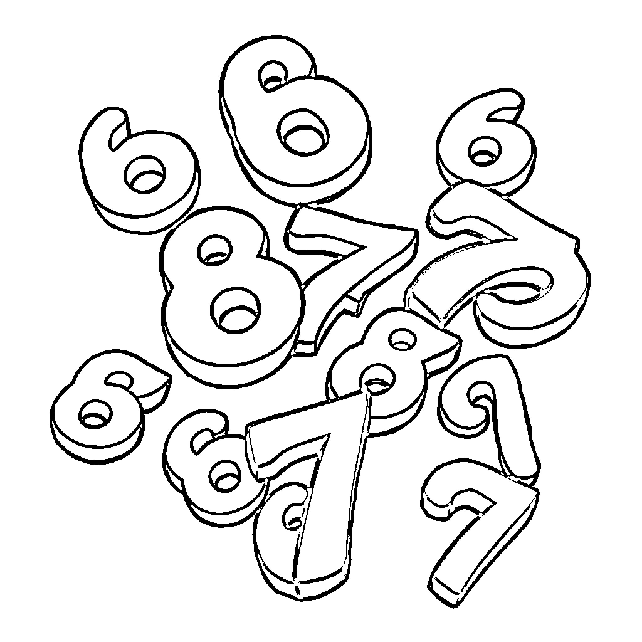 Number Abstract Shapes and Numbers Coloring Page (free black-and-white line drawing printable PDF for all, from beginners to advanced learners, including children, teens, adults, and seniors)