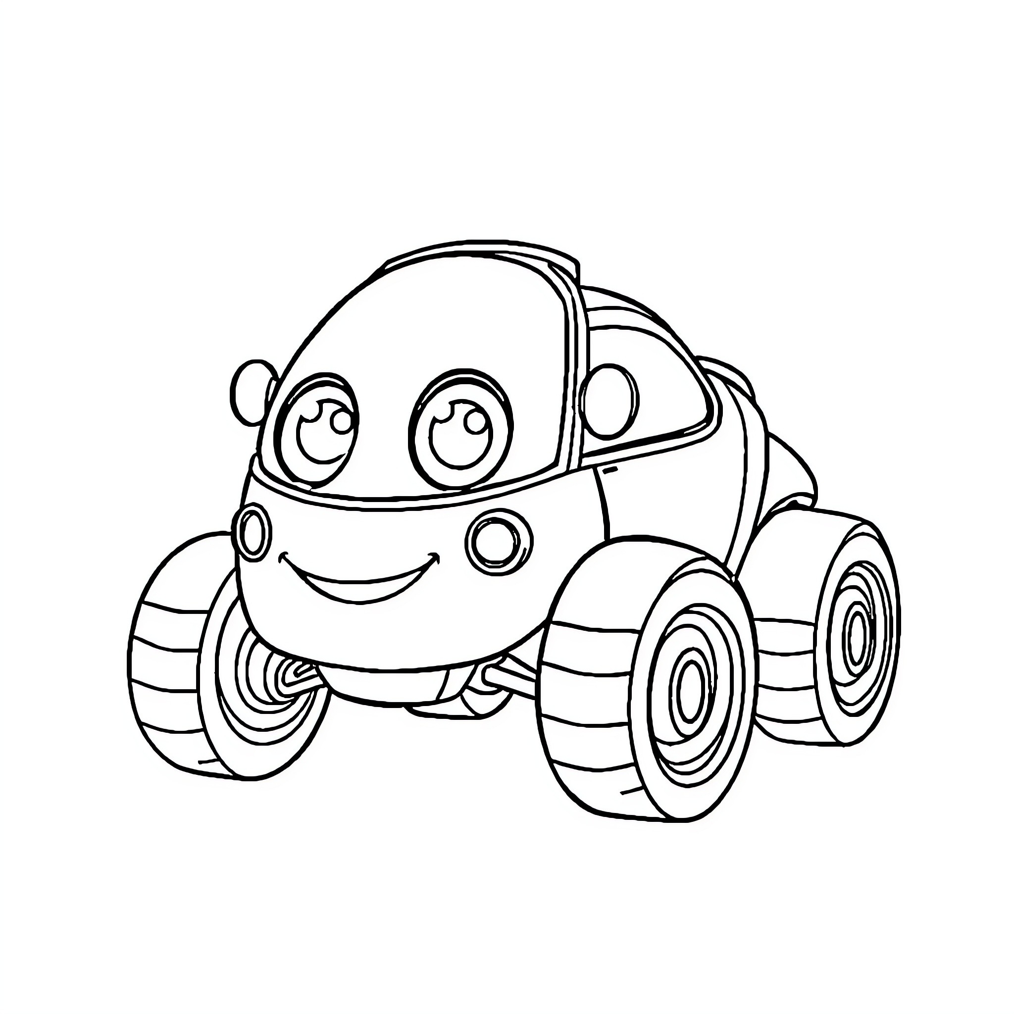 Robocar with a friendly expression Coloring Page (free black-and-white line drawing printable PDF for all, from beginners to advanced learners, including children, teens, adults, and seniors)