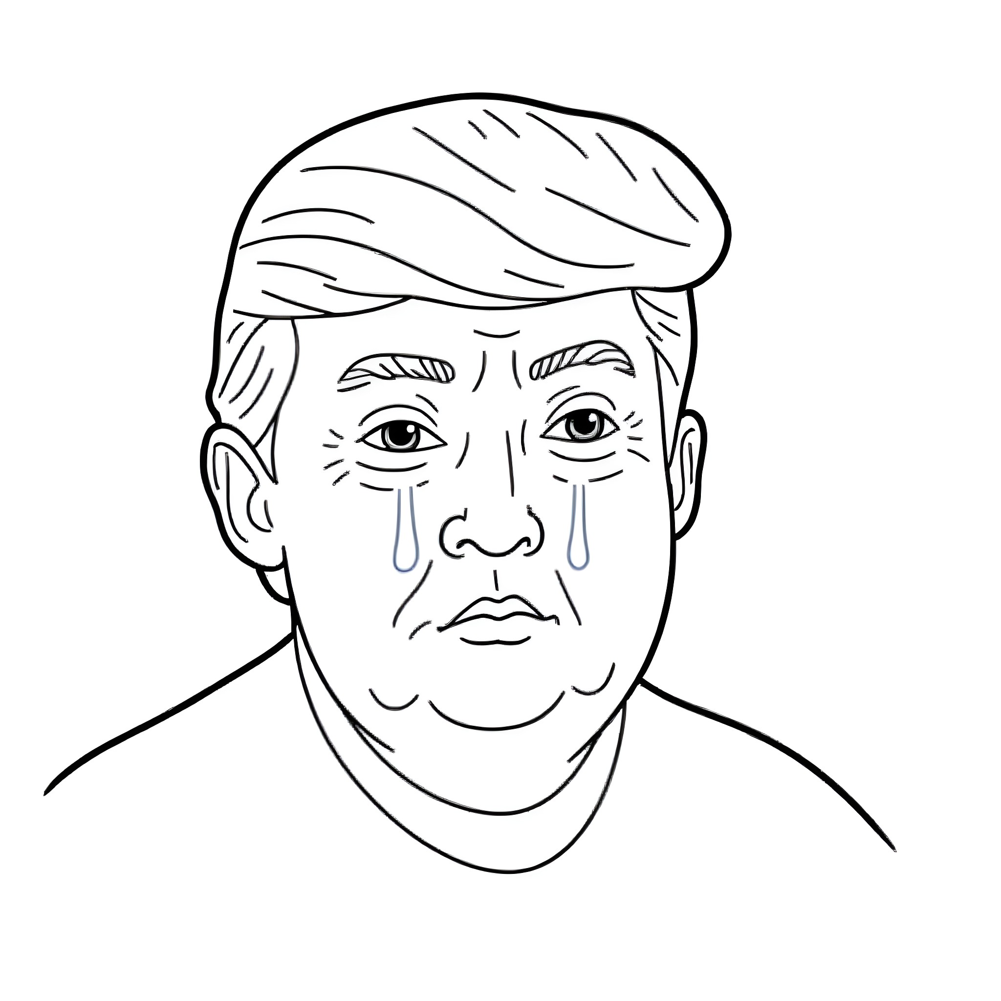 Donald Trump's Emotional Expression Coloring Page (free black-and-white line drawing printable PDF for all, from beginners to advanced learners, including children, teens, adults, and seniors)