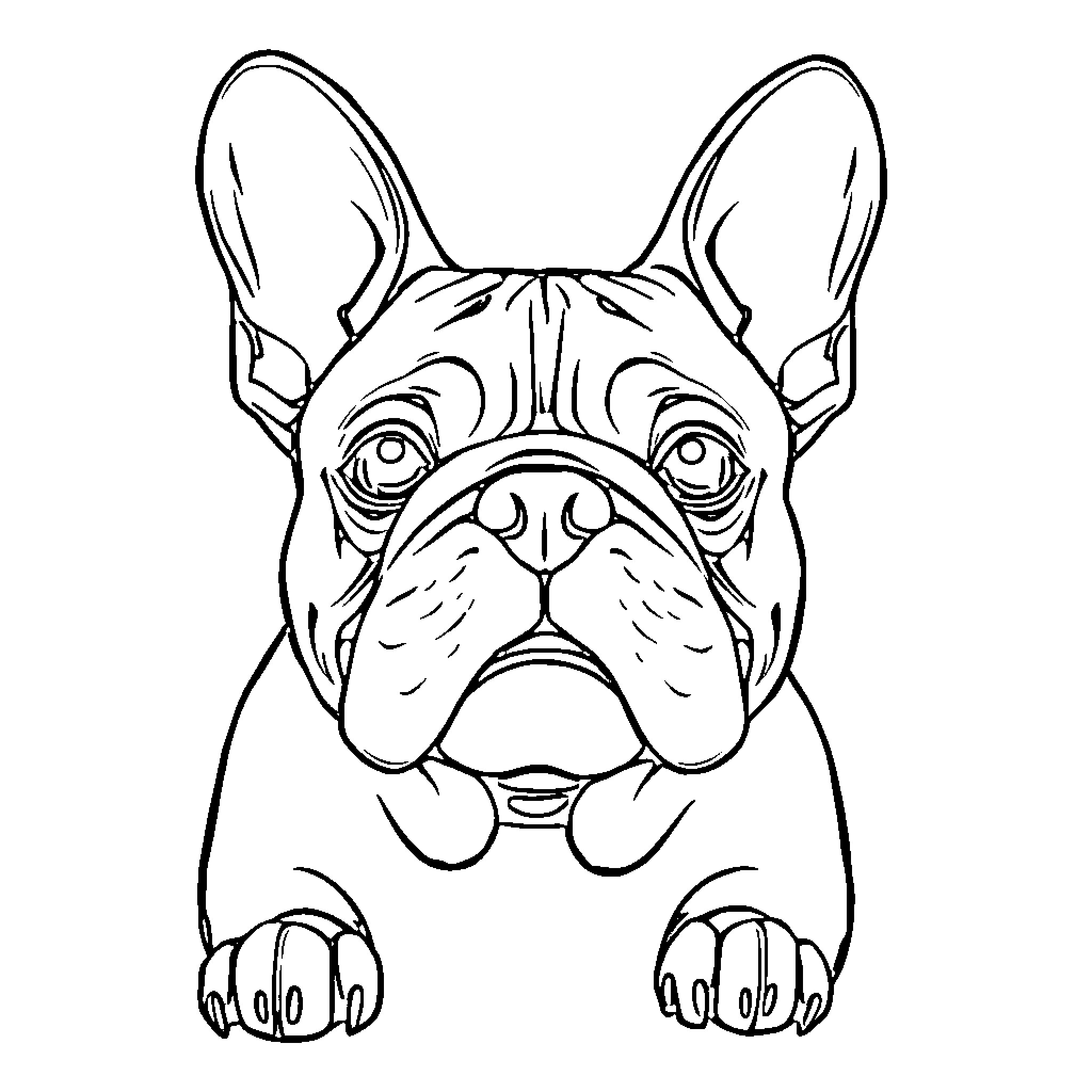 French Bulldog making a funny face Coloring Page (free black-and-white line drawing printable PDF for all, from beginners to advanced learners, including children, teens, adults, and seniors)