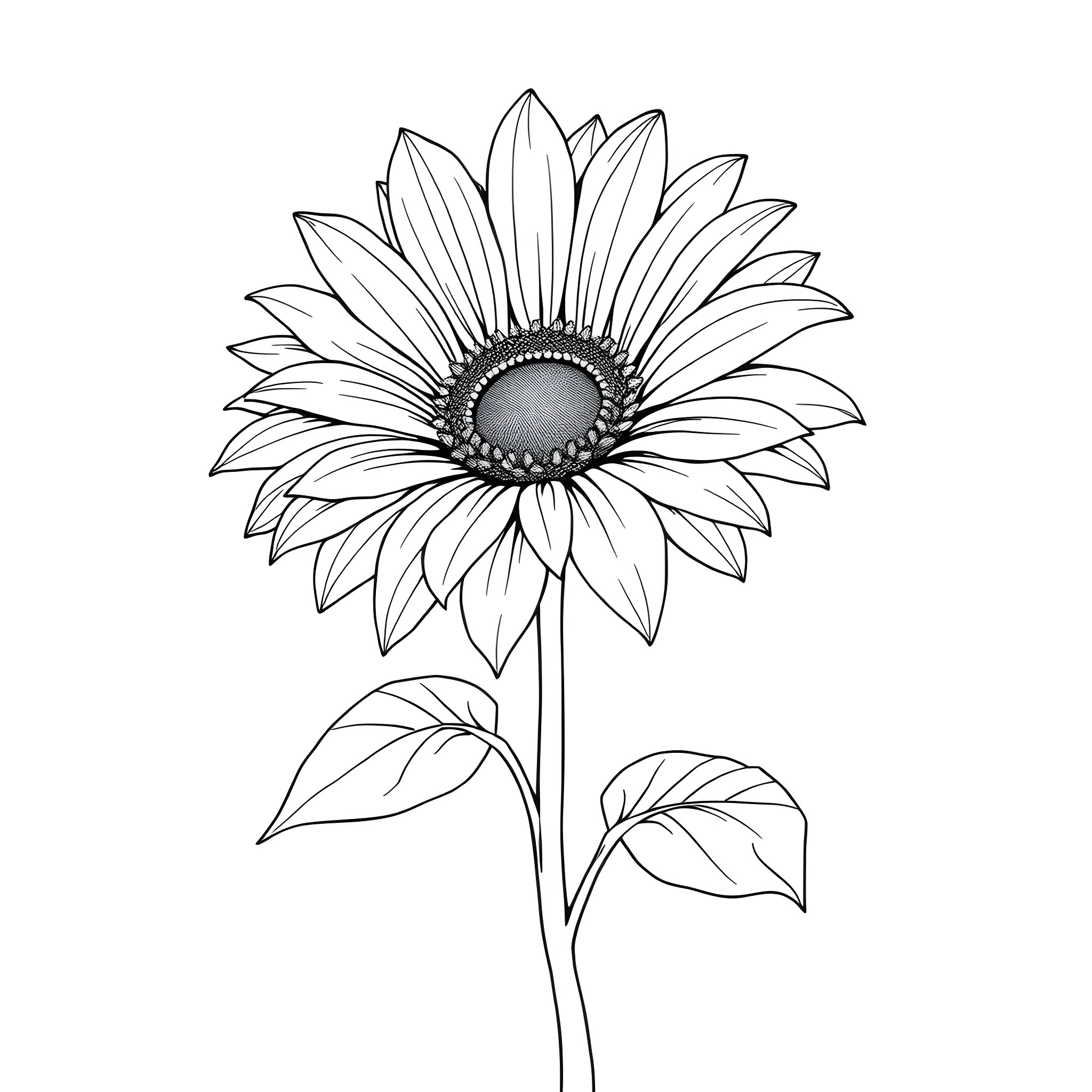 Sunpatients - Detailed sunflower illustration Coloring Page (free black-and-white line drawing printable PDF for all, from beginners to advanced learners, including children, teens, adults, and seniors)