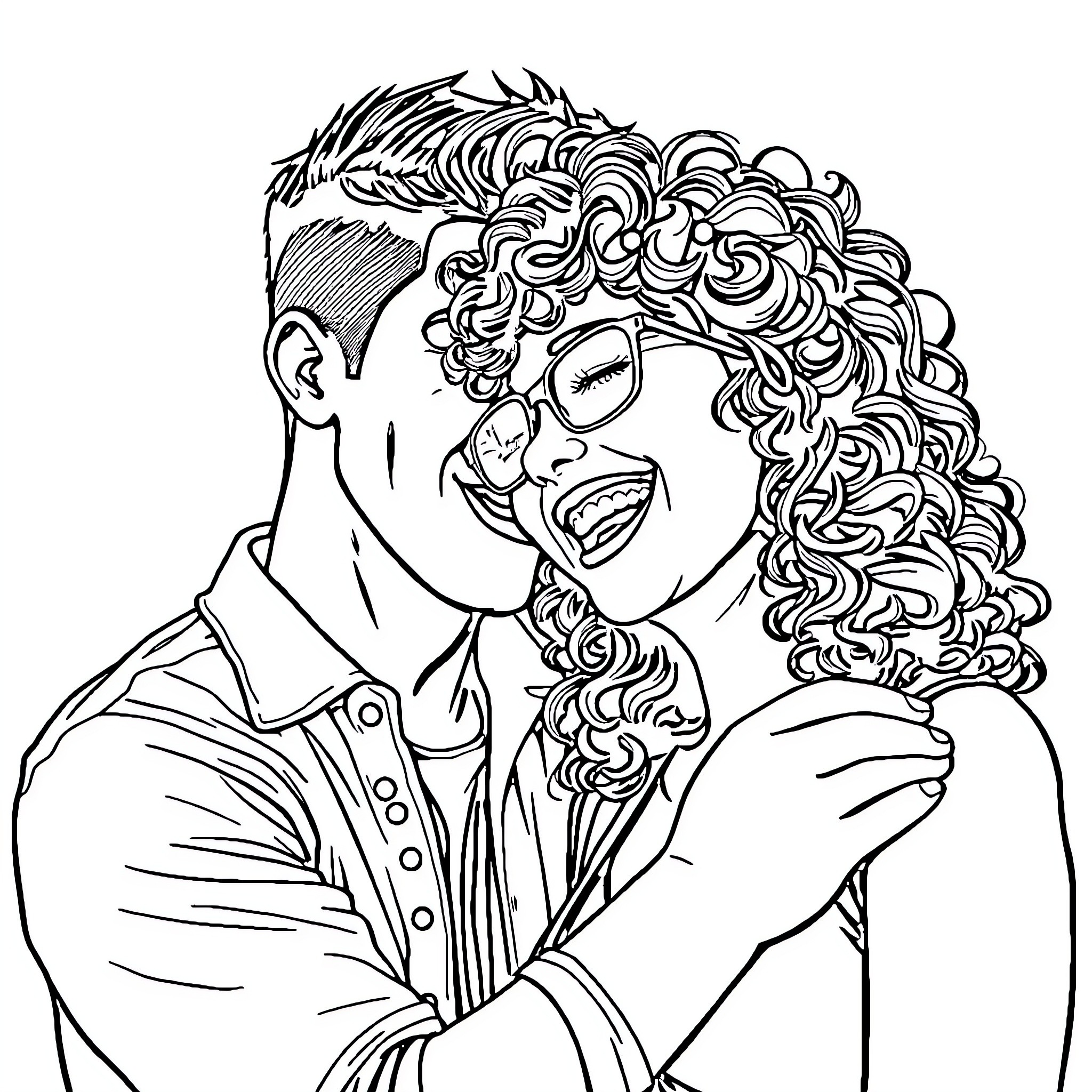 Nick Jonas wearing formal attire with curly hair Coloring Page (free black-and-white line drawing printable PDF for all, from beginners to advanced learners, including children, teens, adults, and seniors)