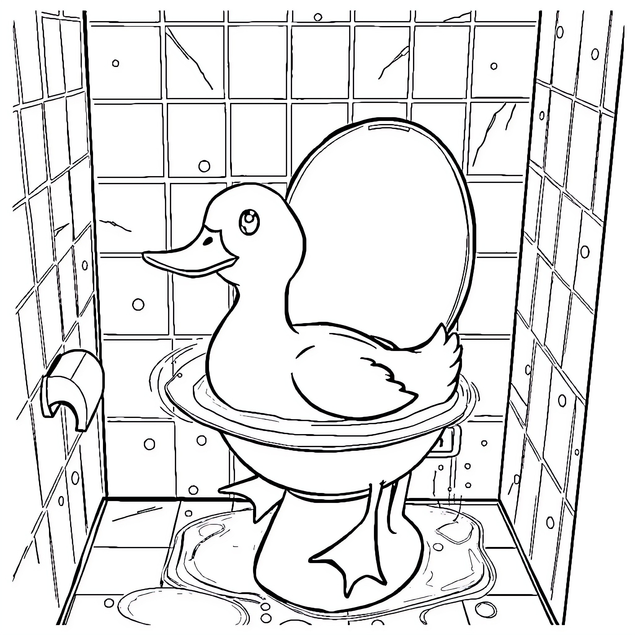Duck trapped in a cage Coloring Page (free black-and-white line drawing printable PDF for all, from beginners to advanced learners, including children, teens, adults, and seniors)