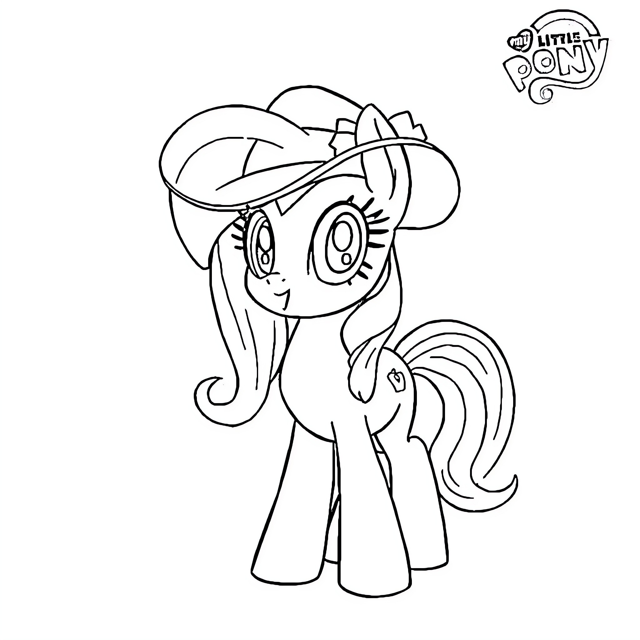 Applejack smiling and wearing a hat Coloring Page (free black-and-white line drawing printable PDF for all, from beginners to advanced learners, including children, teens, adults, and seniors)