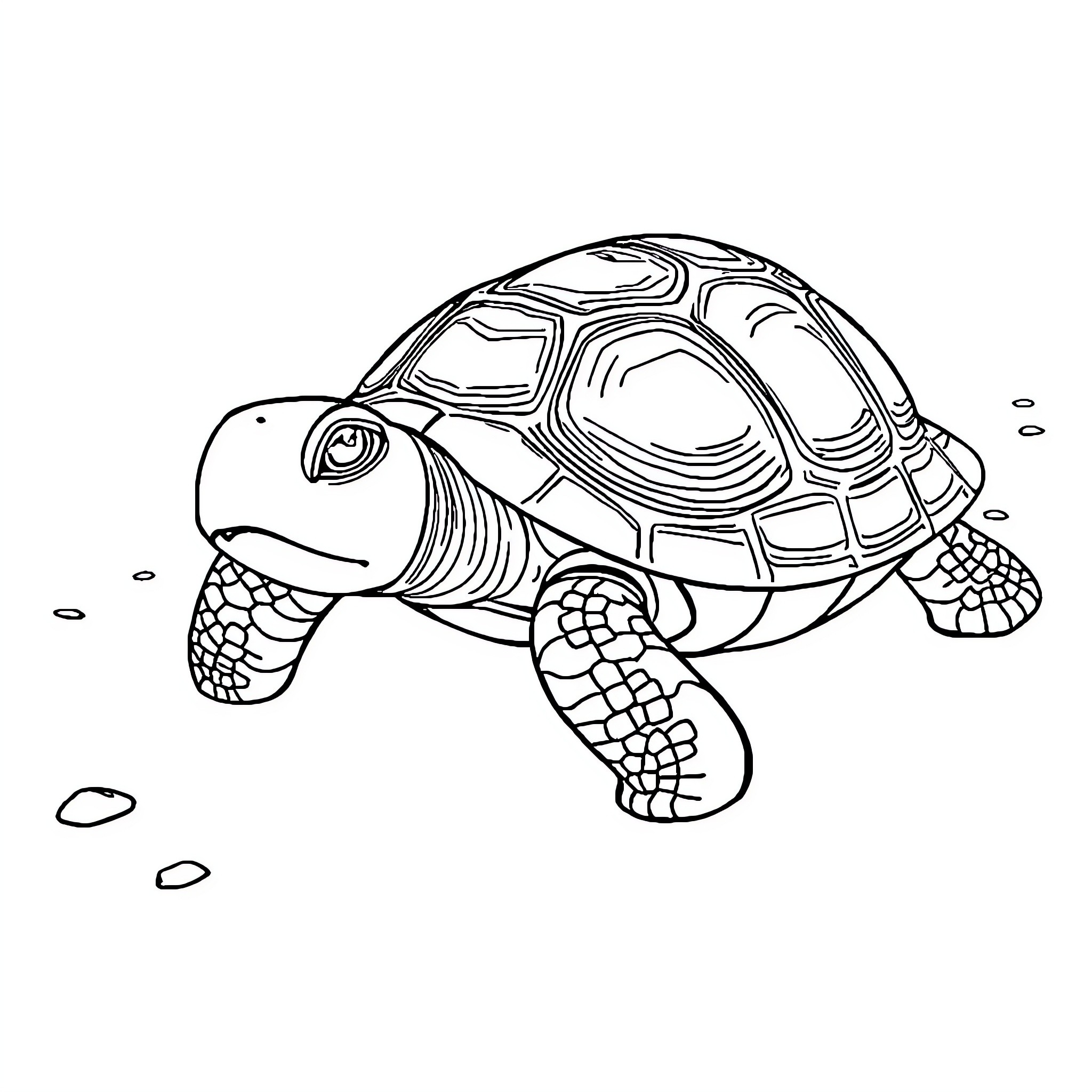Turtle slowly crawling on the ground Coloring Page (free black-and-white line drawing printable PDF for all, from beginners to advanced learners, including children, teens, adults, and seniors)
