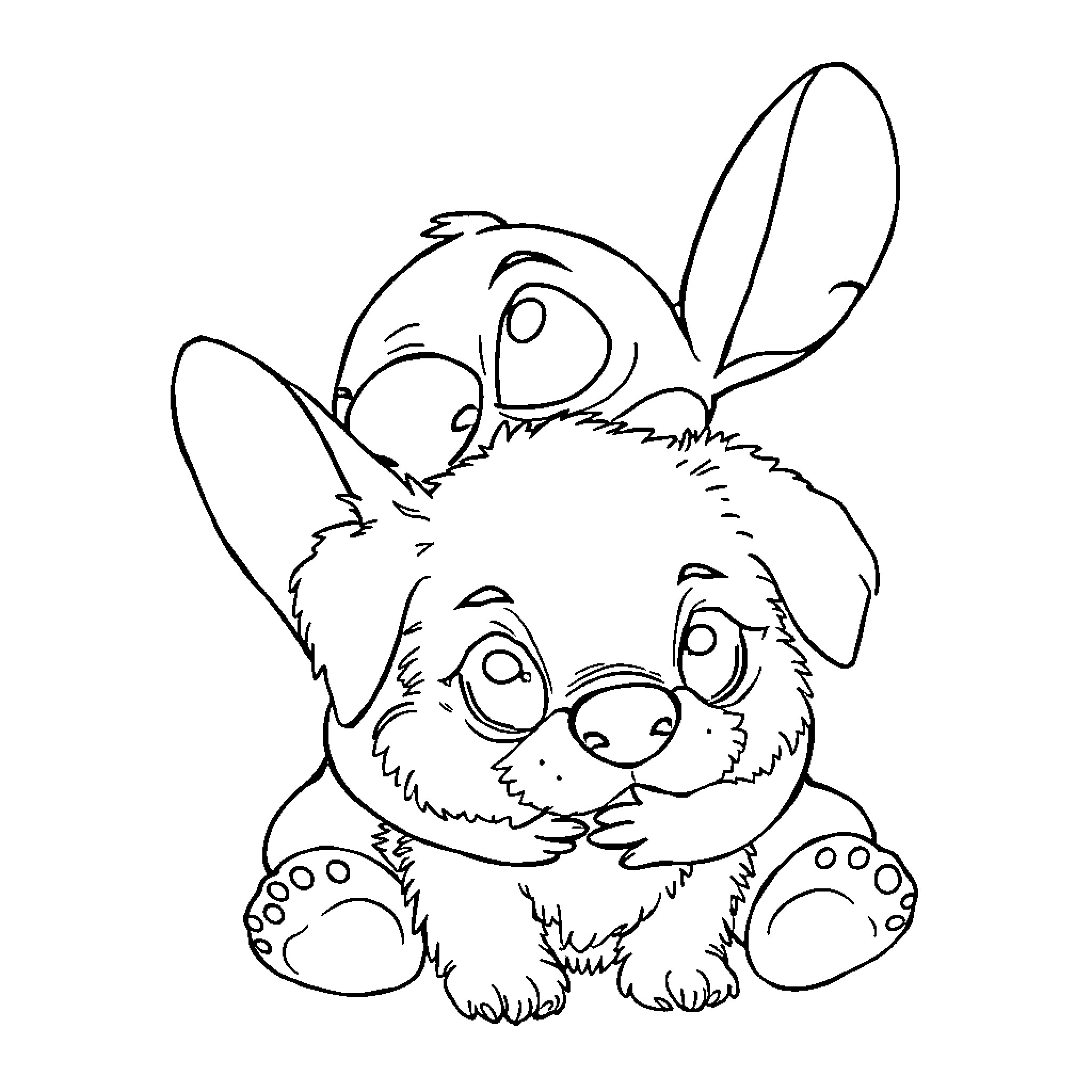 Stitch cuddly plush toy in black and white Coloring Page (free black-and-white line drawing printable PDF for all, from beginners to advanced learners, including children, teens, adults, and seniors)