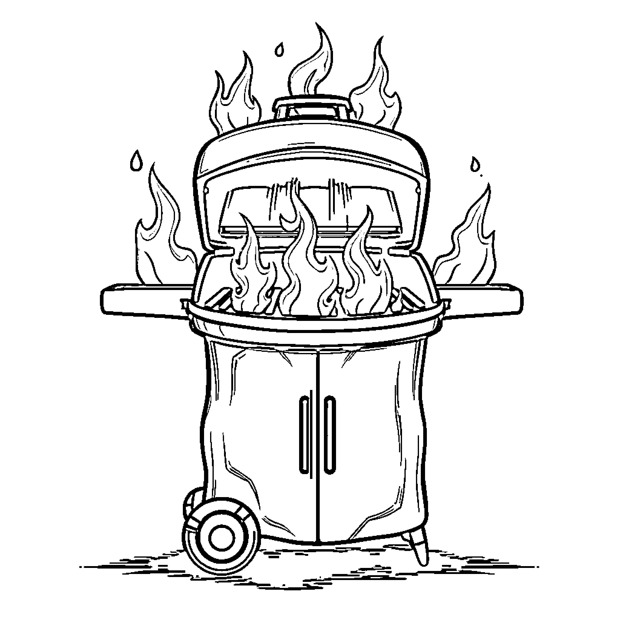 Grill with Flames and Smoke Coloring Page (free black-and-white line drawing printable PDF for all, from beginners to advanced learners, including children, teens, adults, and seniors)